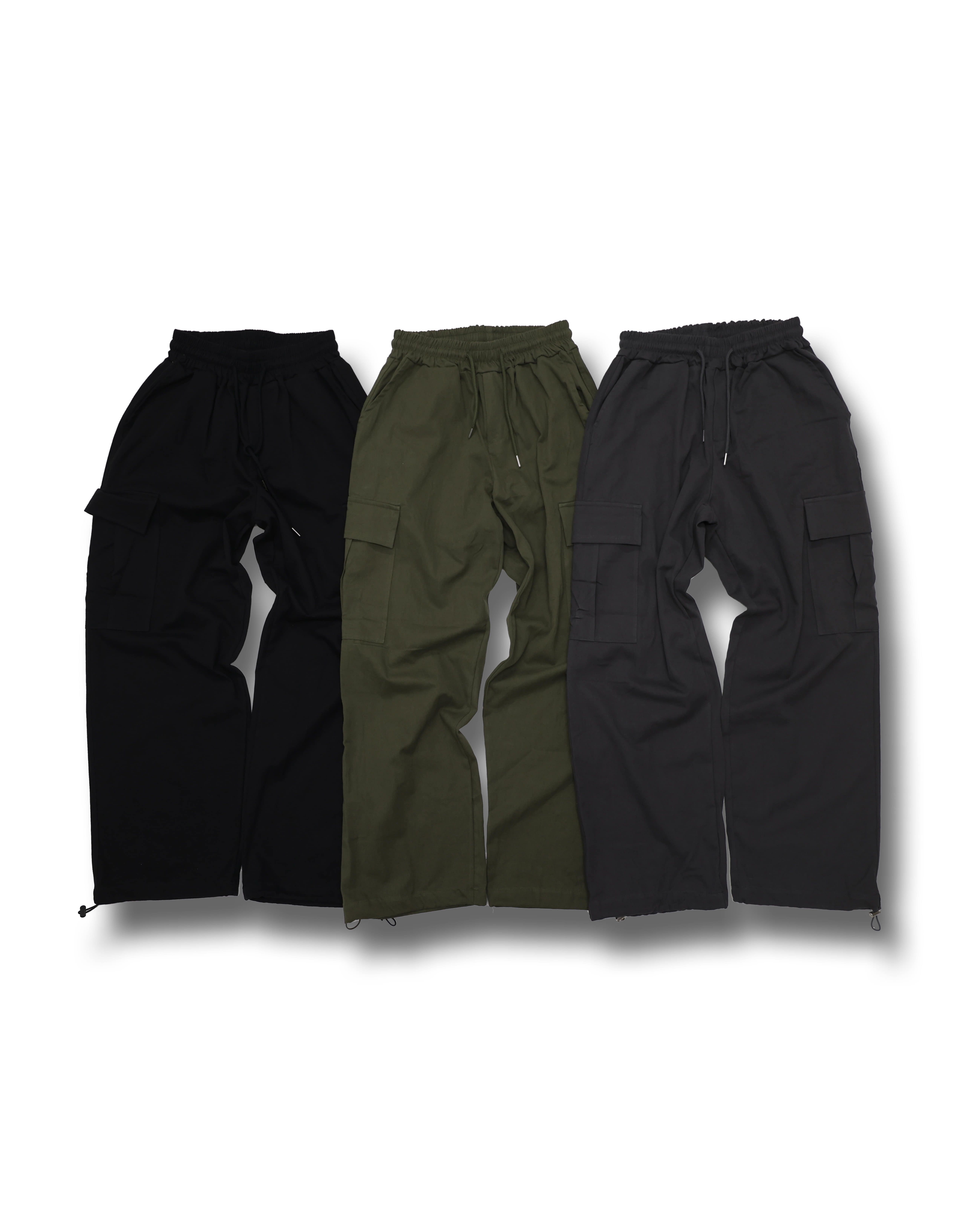 Noor Wide Cargo String Pants (Black/Charcoal/Khaki)