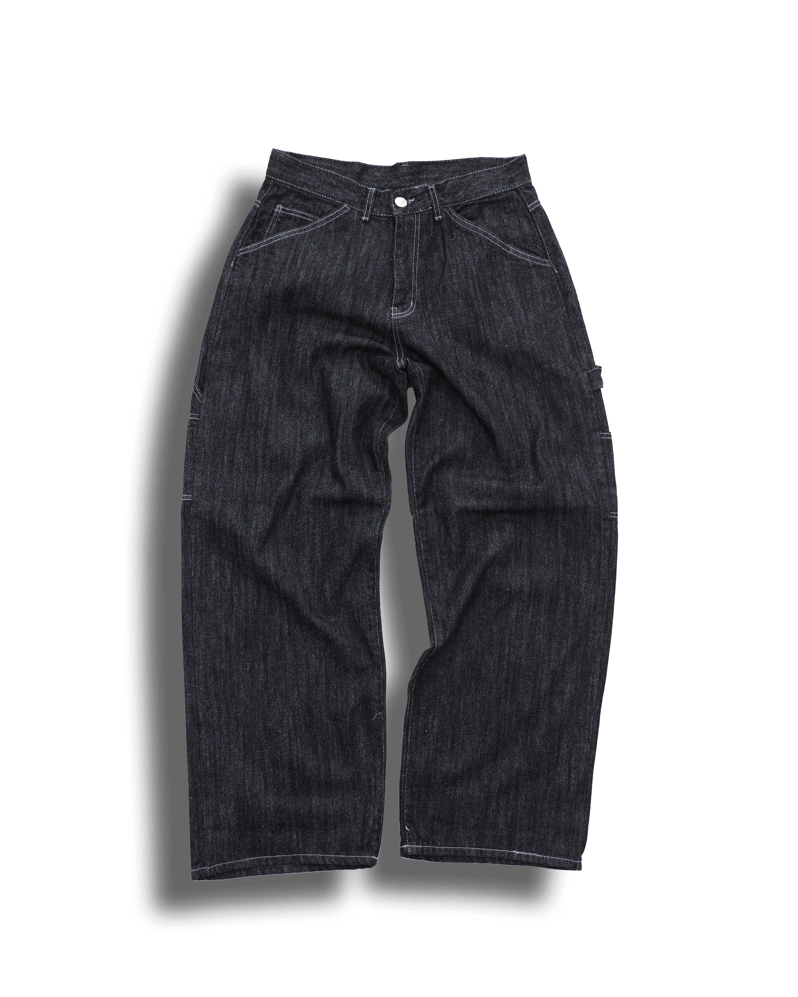 Carpenter Wide Cargo Denim Pants (Black Denim)