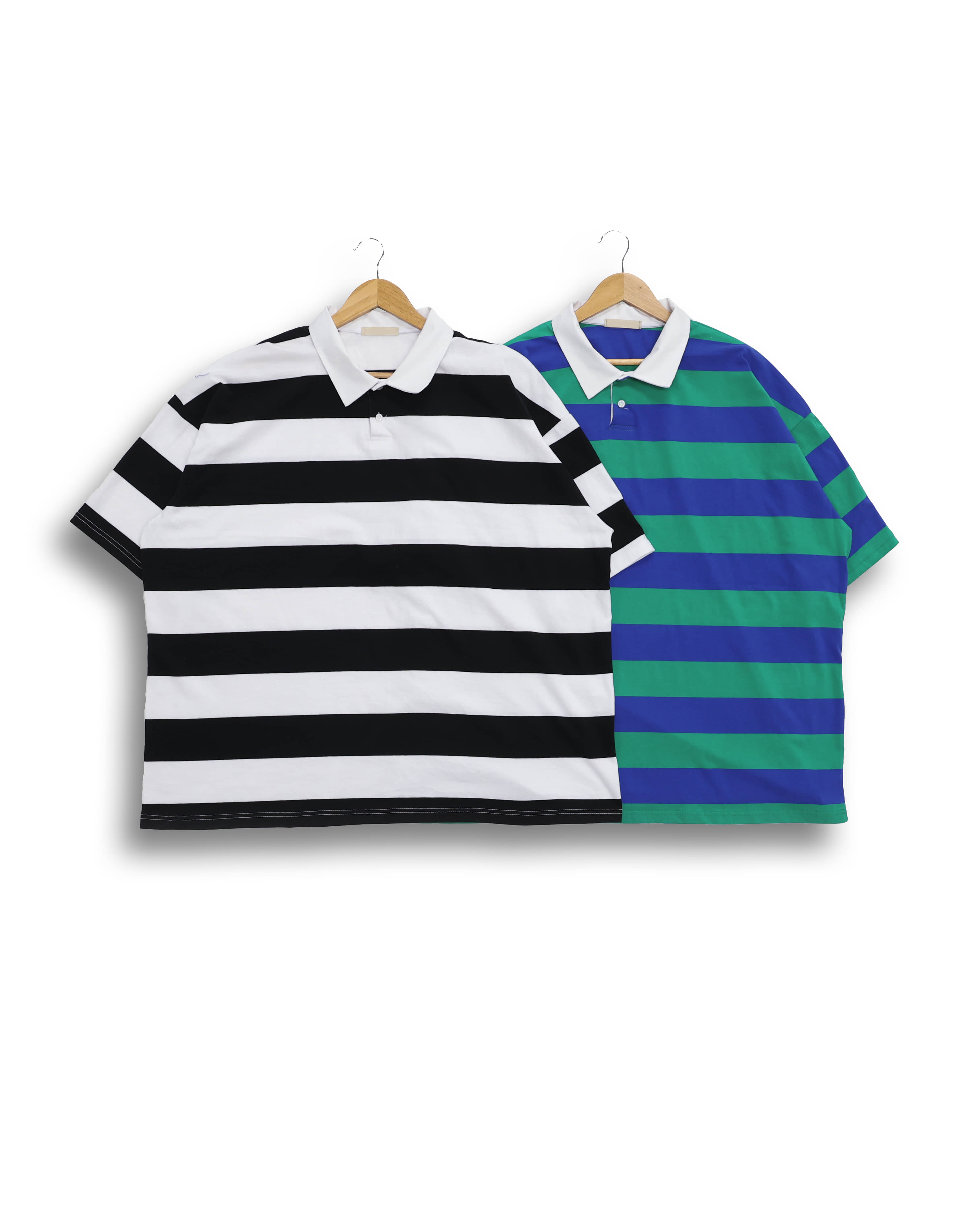 SPRAY Bold Stripe Collar T Shirts (Black/Blue)