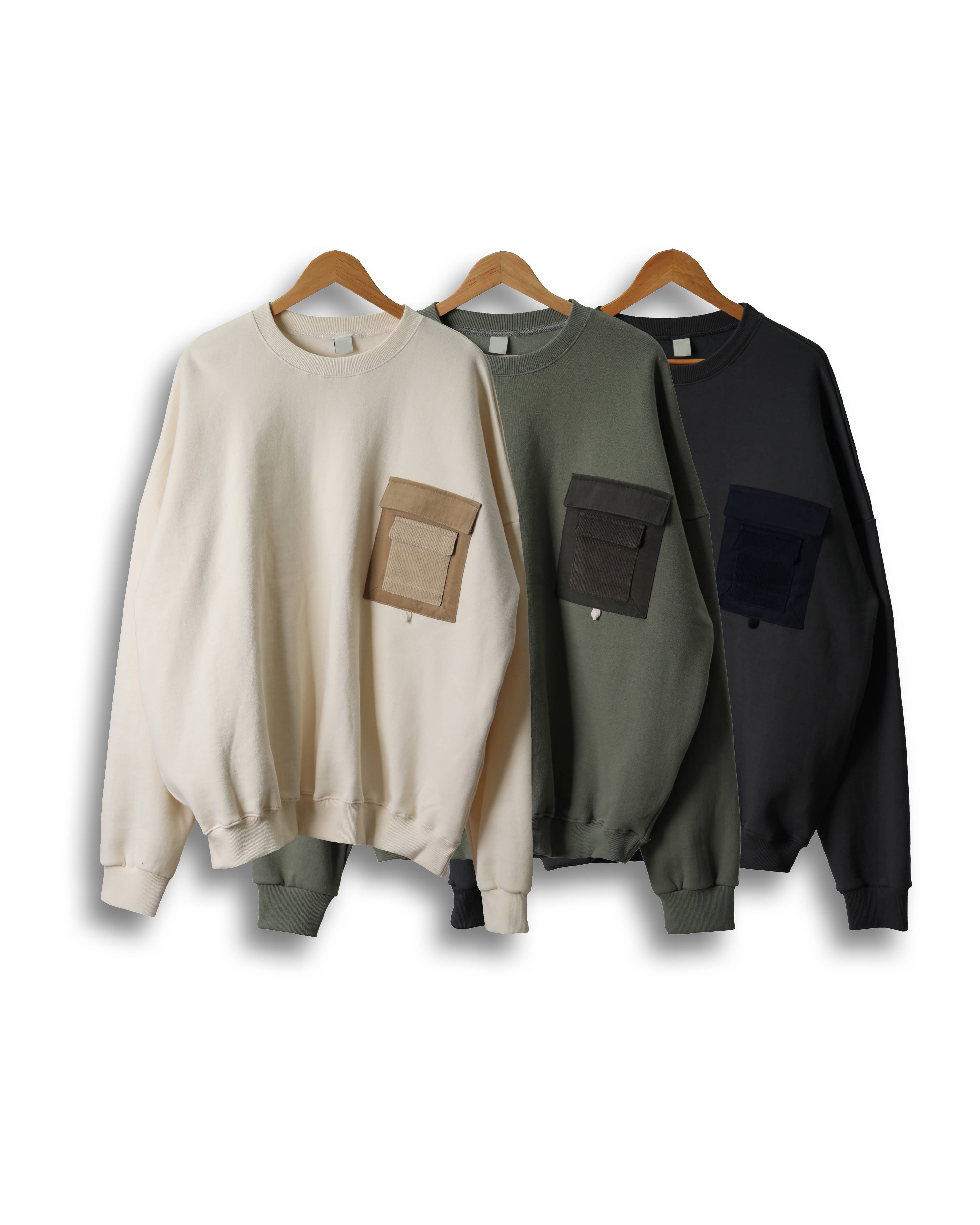 RAM Diment Layered Pocket Sweat Shirts (Charcoal/Khaki/Ivory)