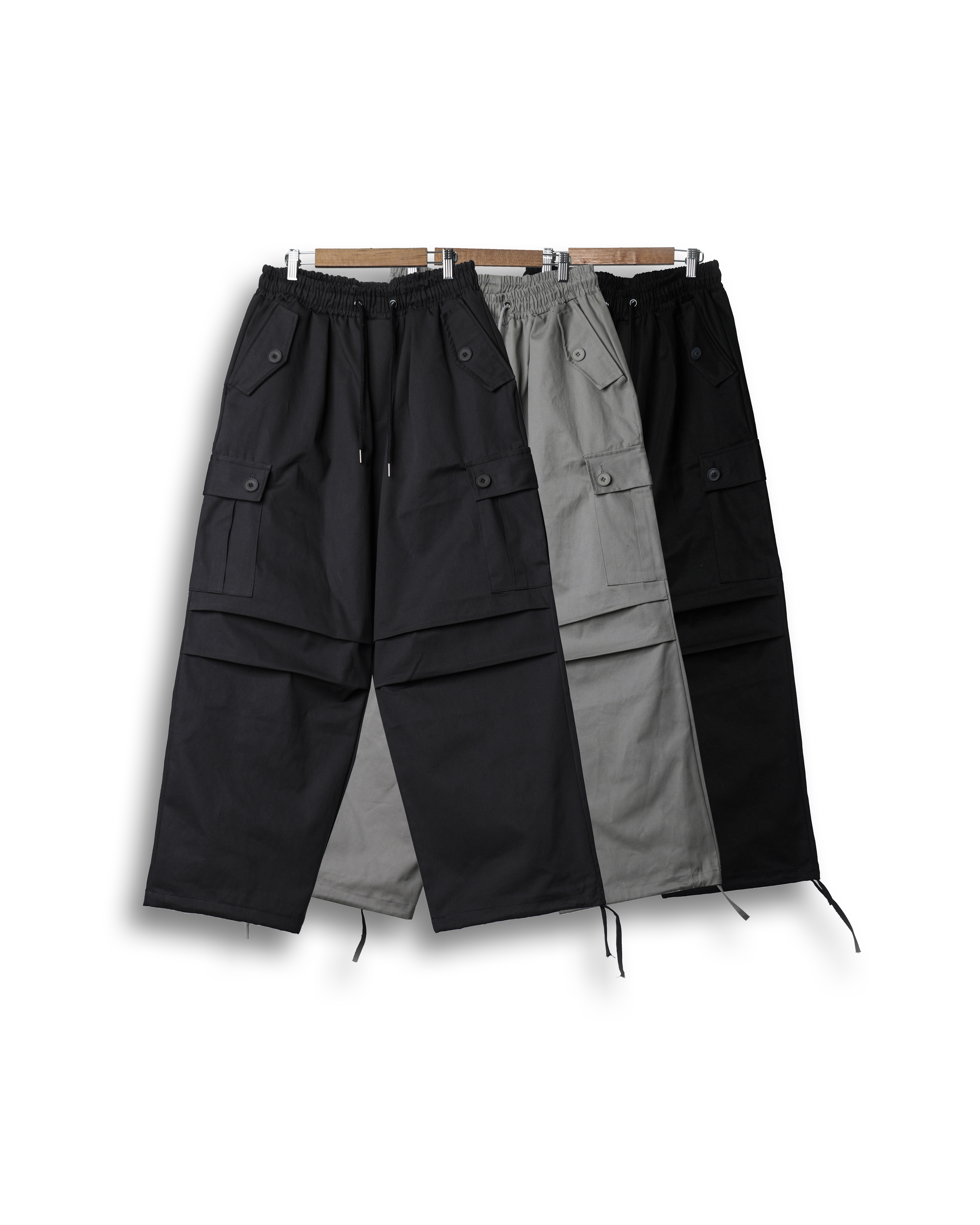 SHIN Button Cargo Parachute Pants (Black/Gray/Charcoal)