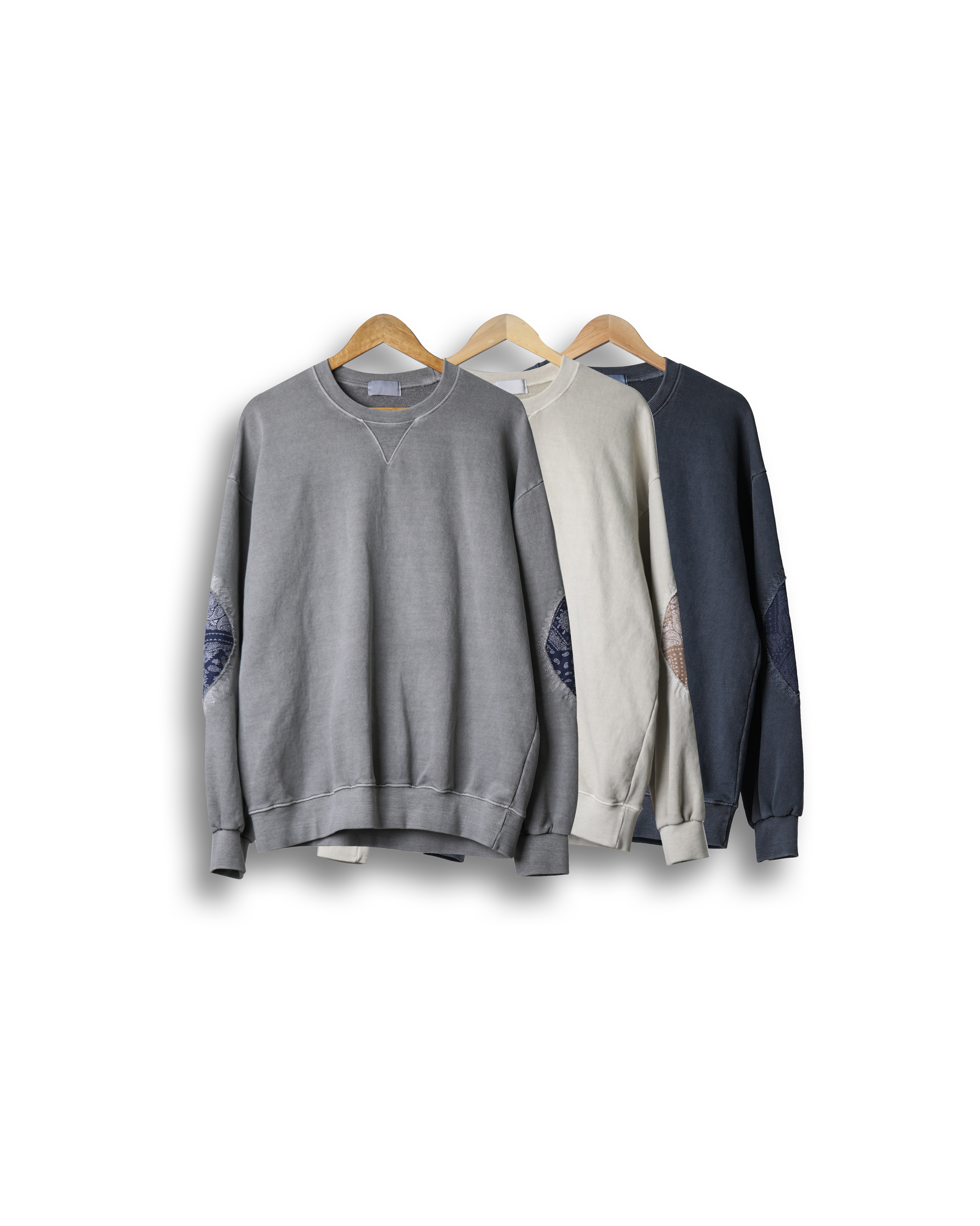 VELLY Paisly Patched Pigment Sweat Shirts (Navy/Gray/Beige)