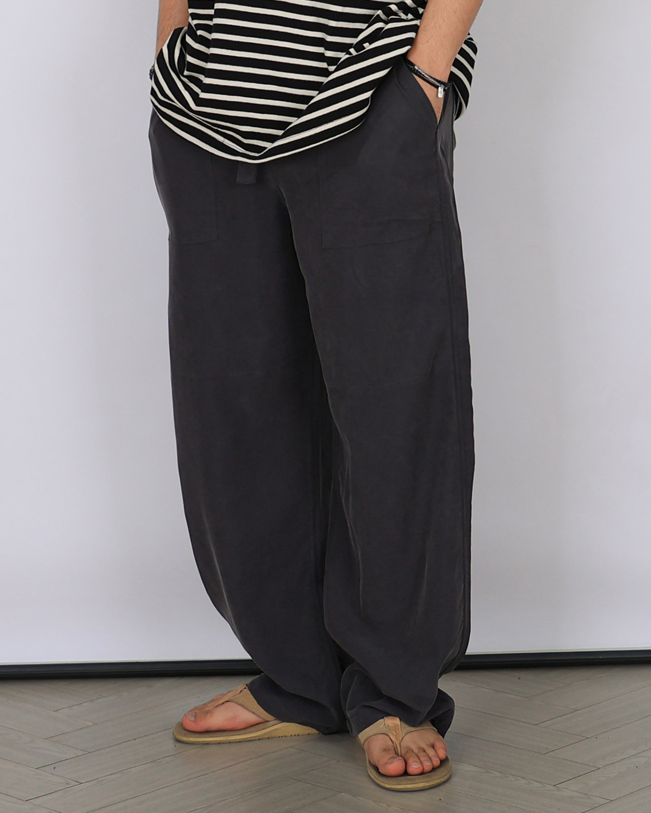 Soft Tencel Belted Pants (Black/Charcoal/Khaki)