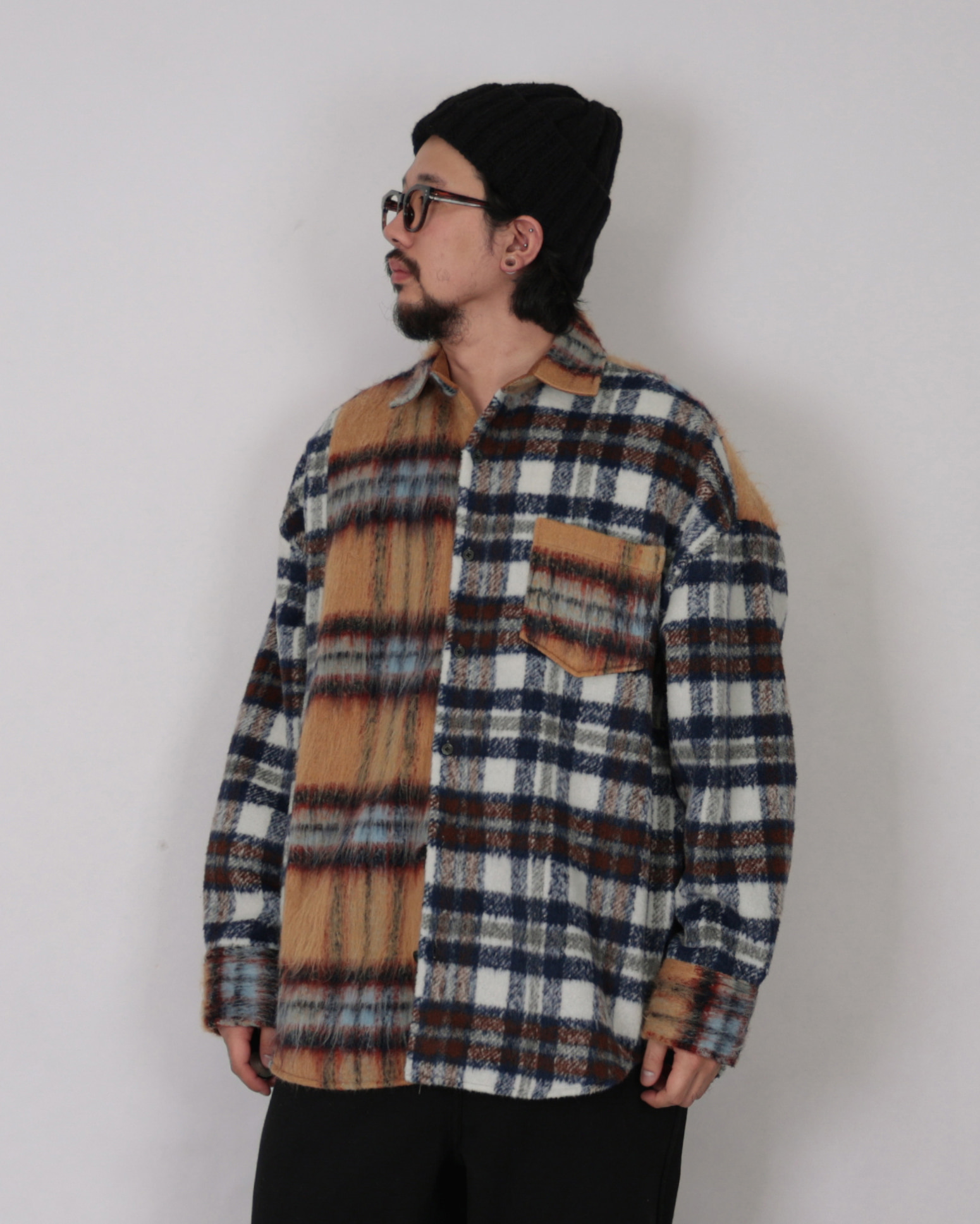 Vintage Check Mohair Wide Shirts (Brown)