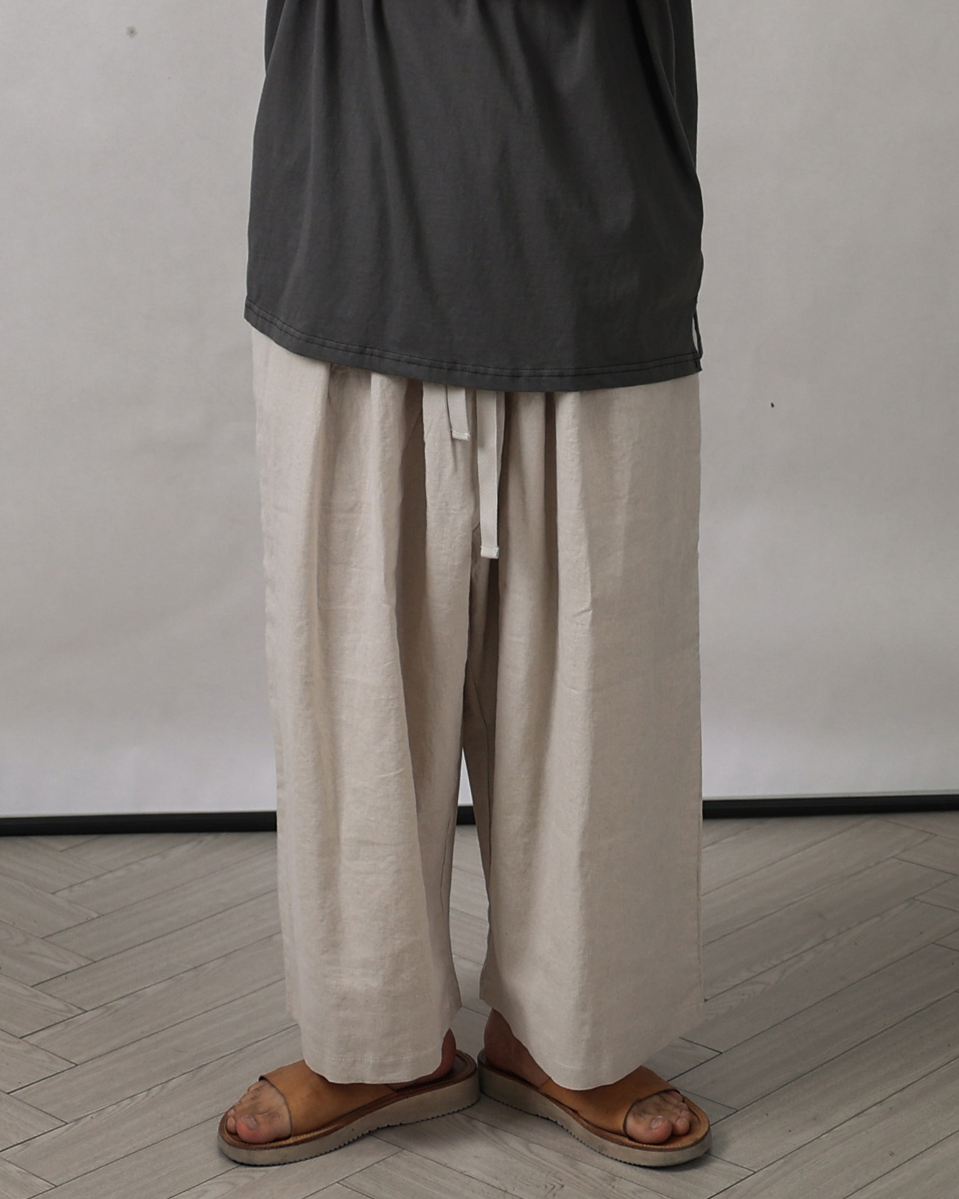 CCARI Summer Linen Pleats Balloon Pants (Black/Khaki/Ivory)