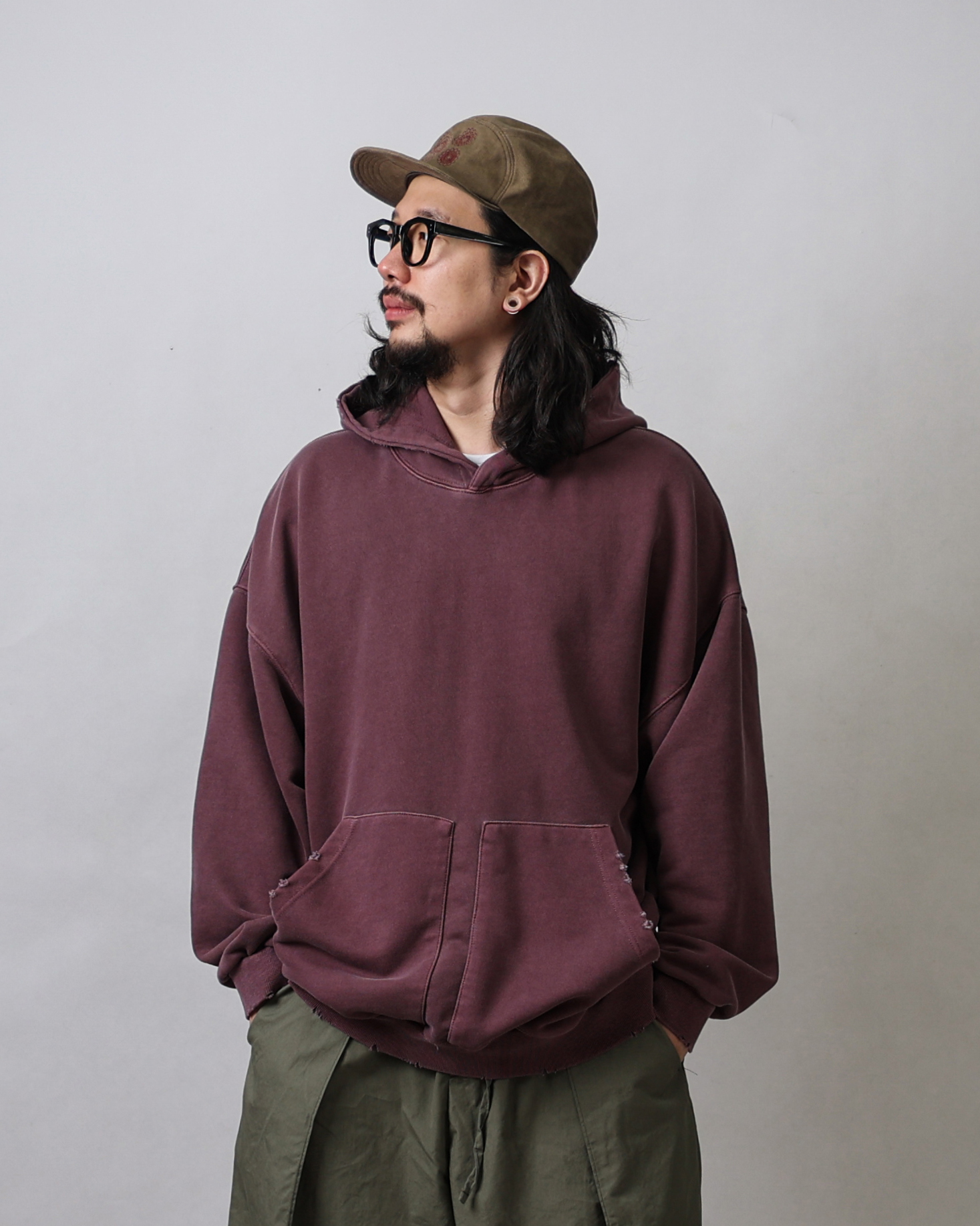 BROWED Detroyed Washed Pigments Hoodie (Charcoal/Blue/Burgundy/Oat Beige)