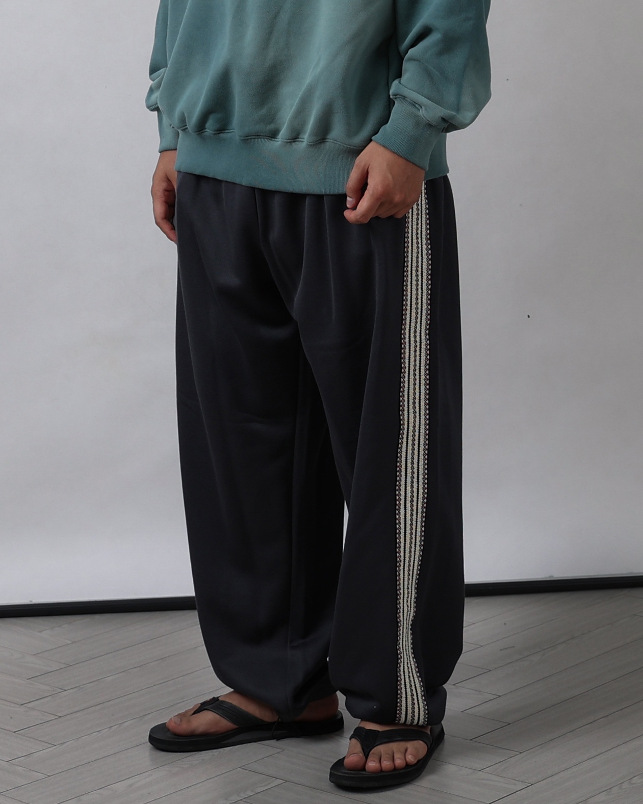 WOT Ethnic Lined Wide Track Pants (Black/Charcoal/Beige)
