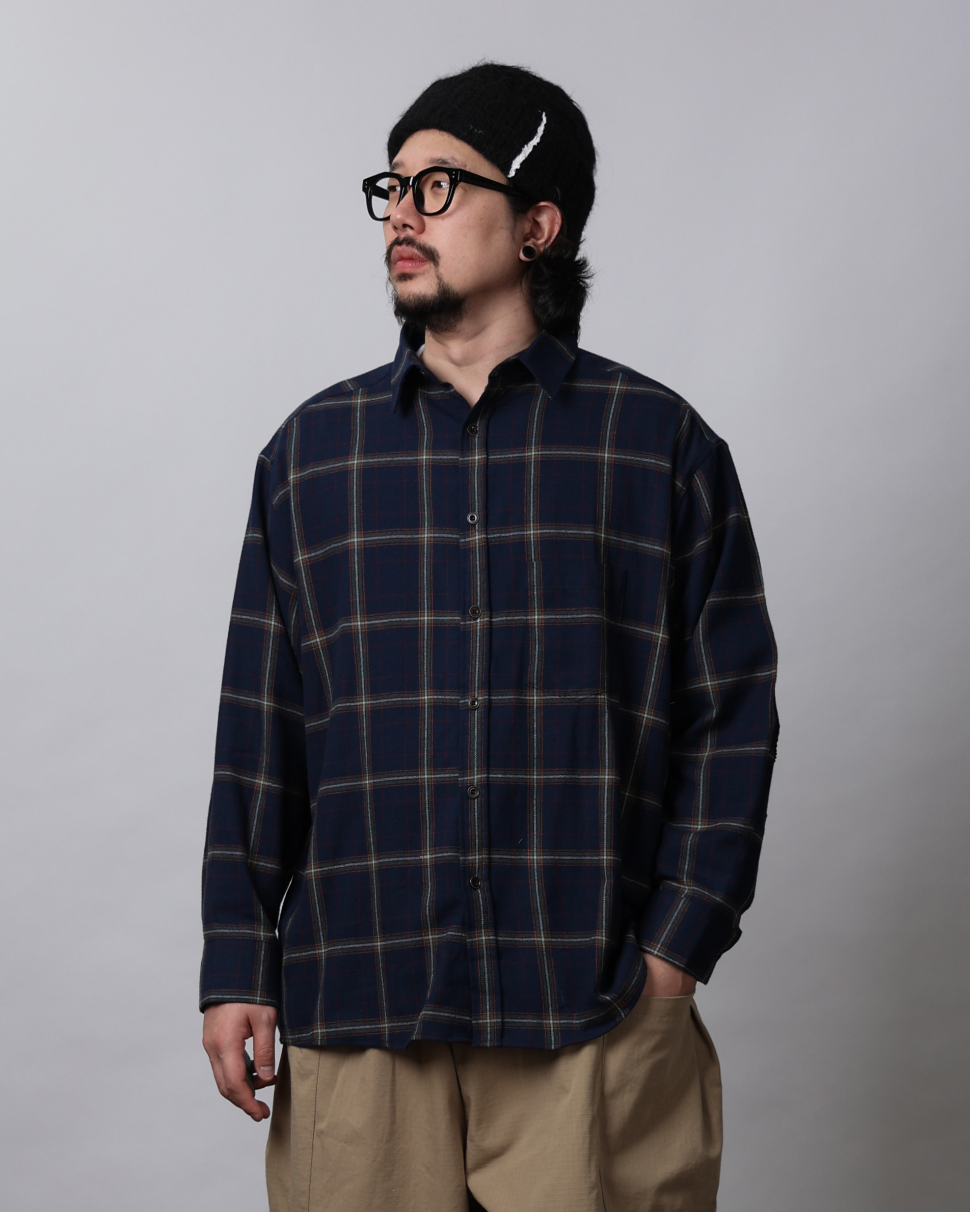 LIBERT RAY Patched Over Check Shirts (Navy/Green/Camel/Brown/Olive/Beige) - 10차 리오더 (올리브 4/1 배송예정)