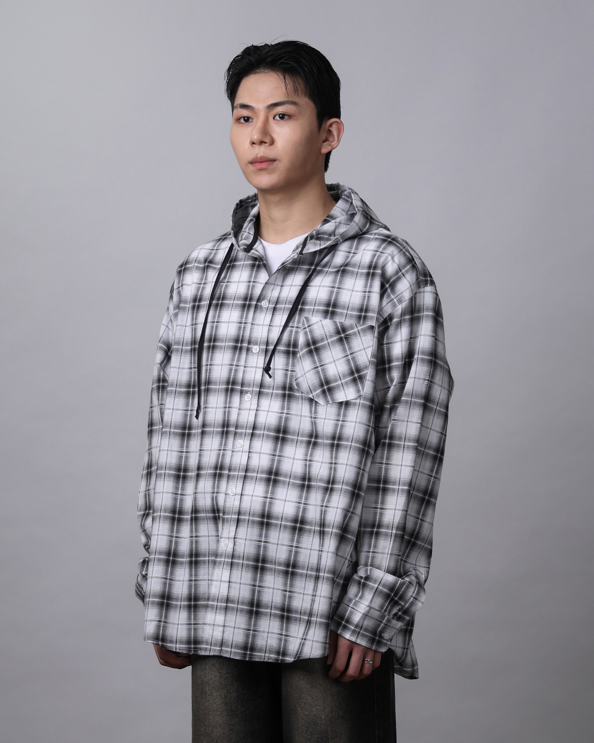 SPRY Check Over Hoodie Shirts (Black/White)