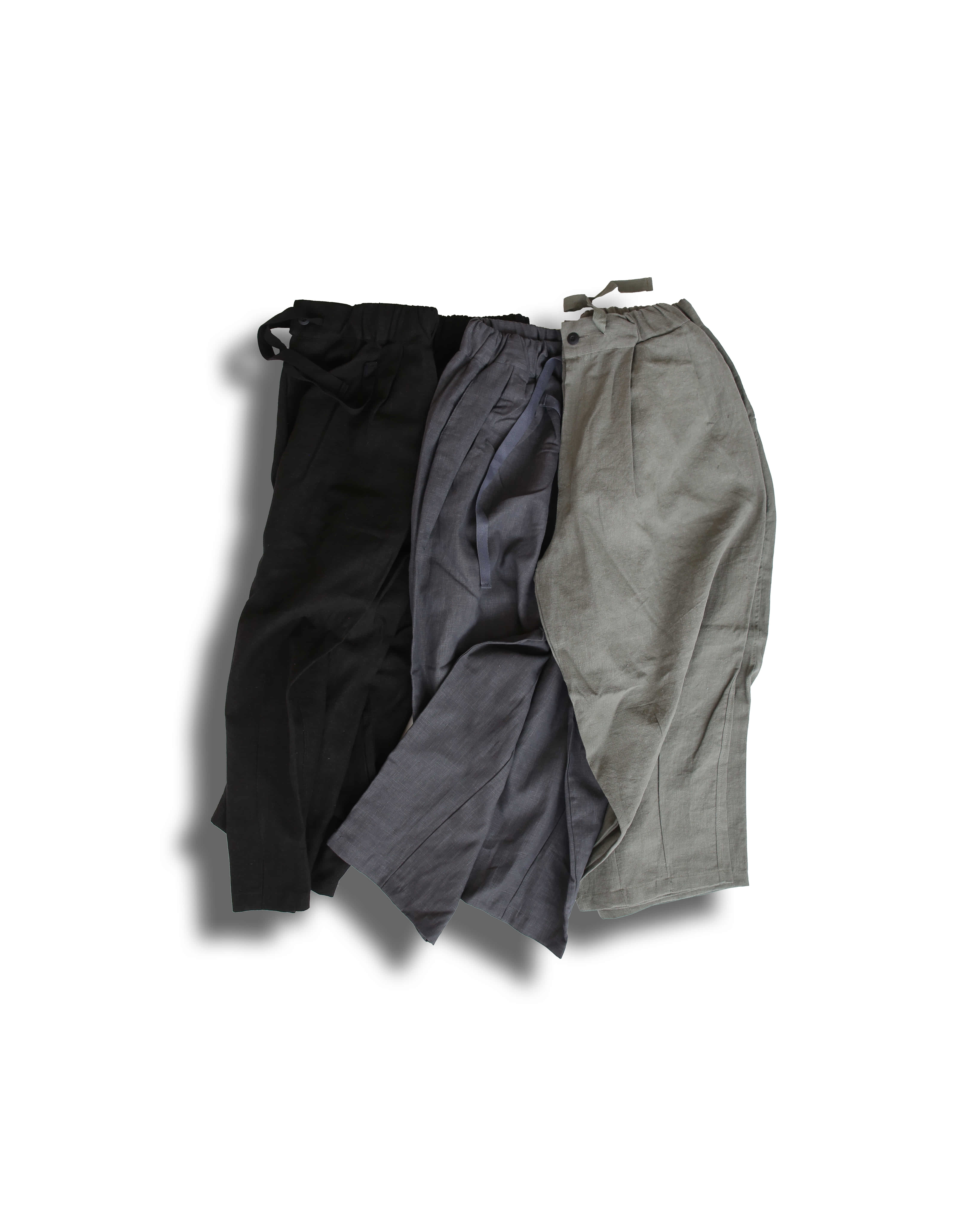 Pure Linen Wide Pants (Black/Gray/Khaki)