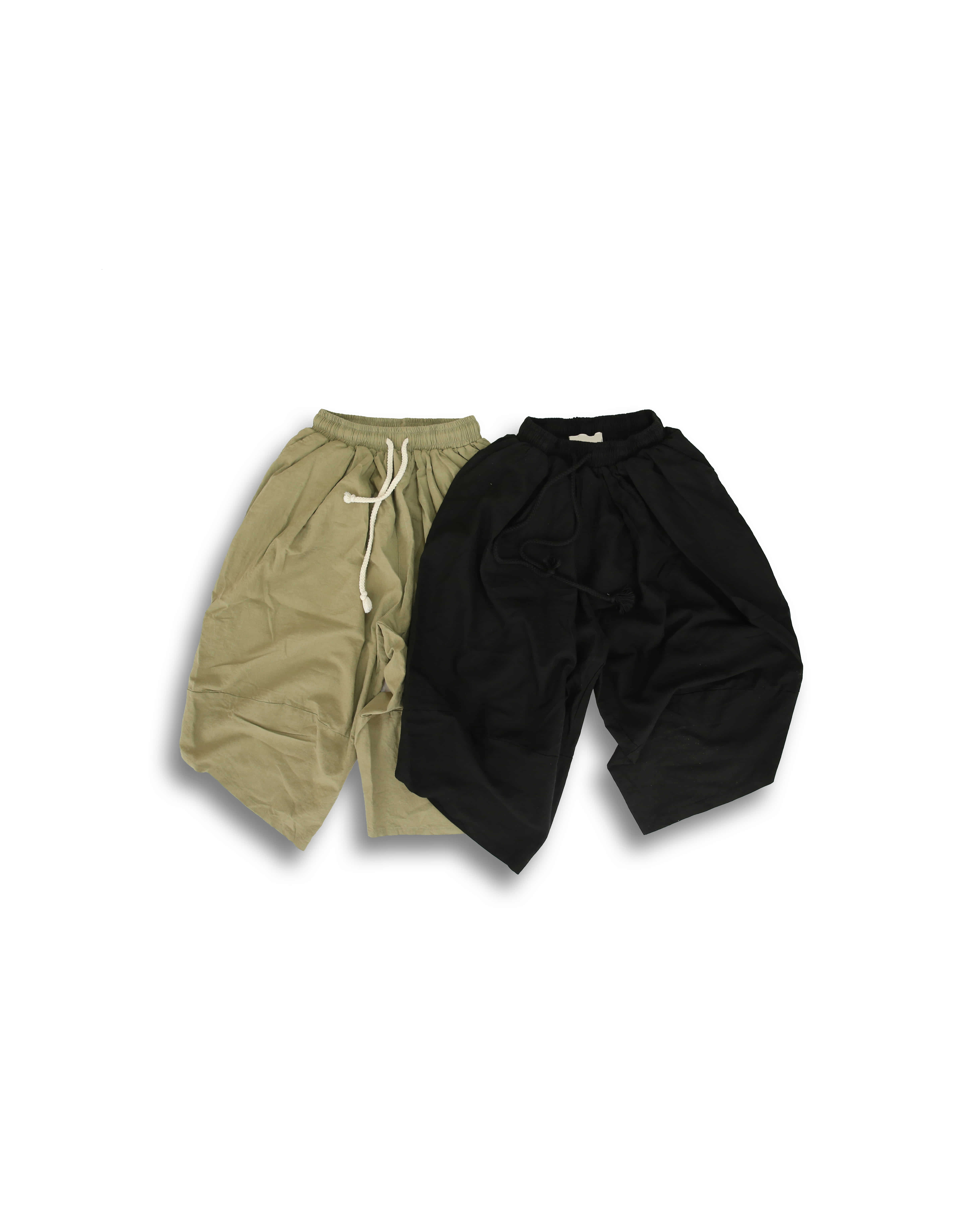 Side Layered Crop Balloon Pants (Black/Khaki)