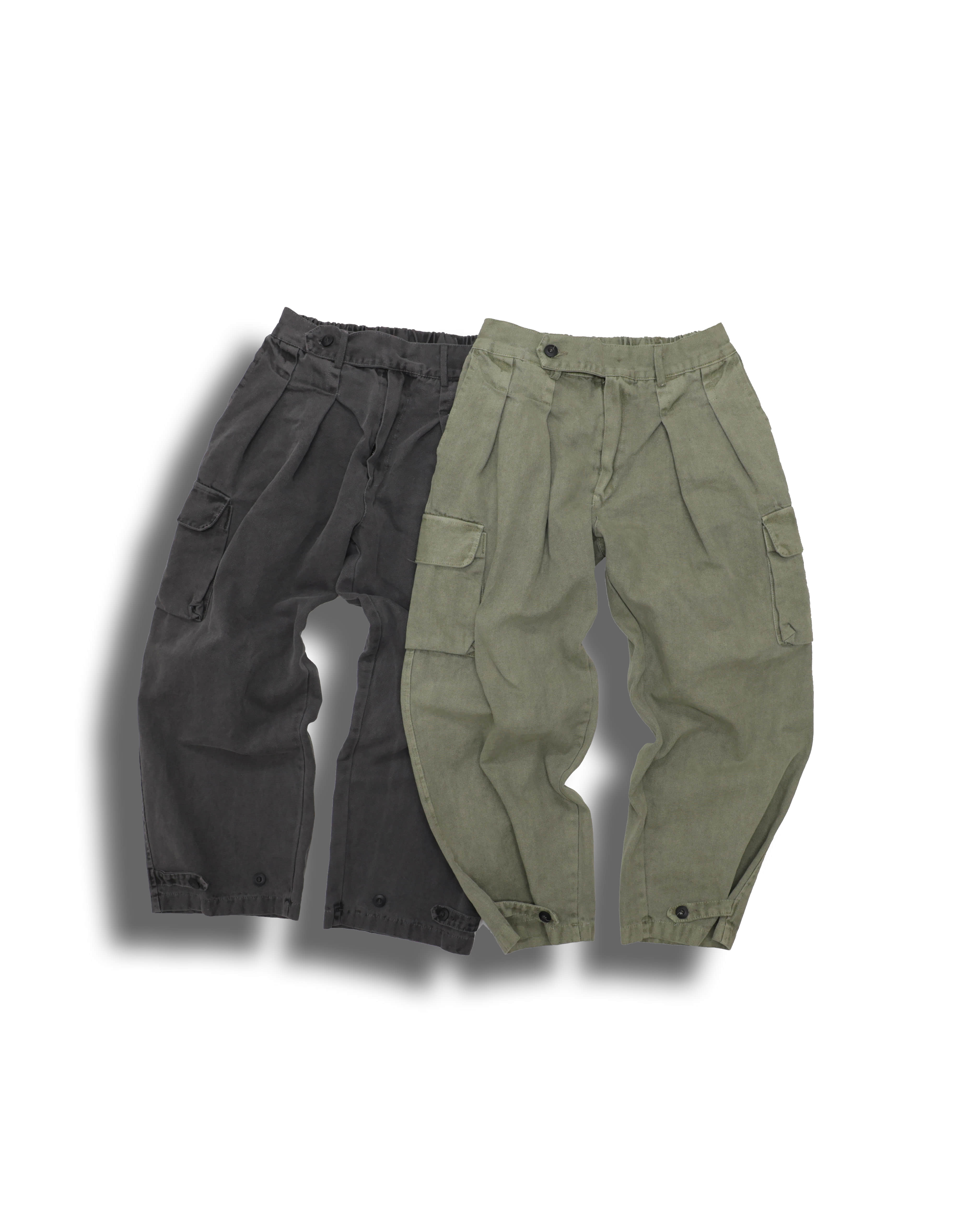 Garment Button Cargo Pants (Khaki/Charcoal)