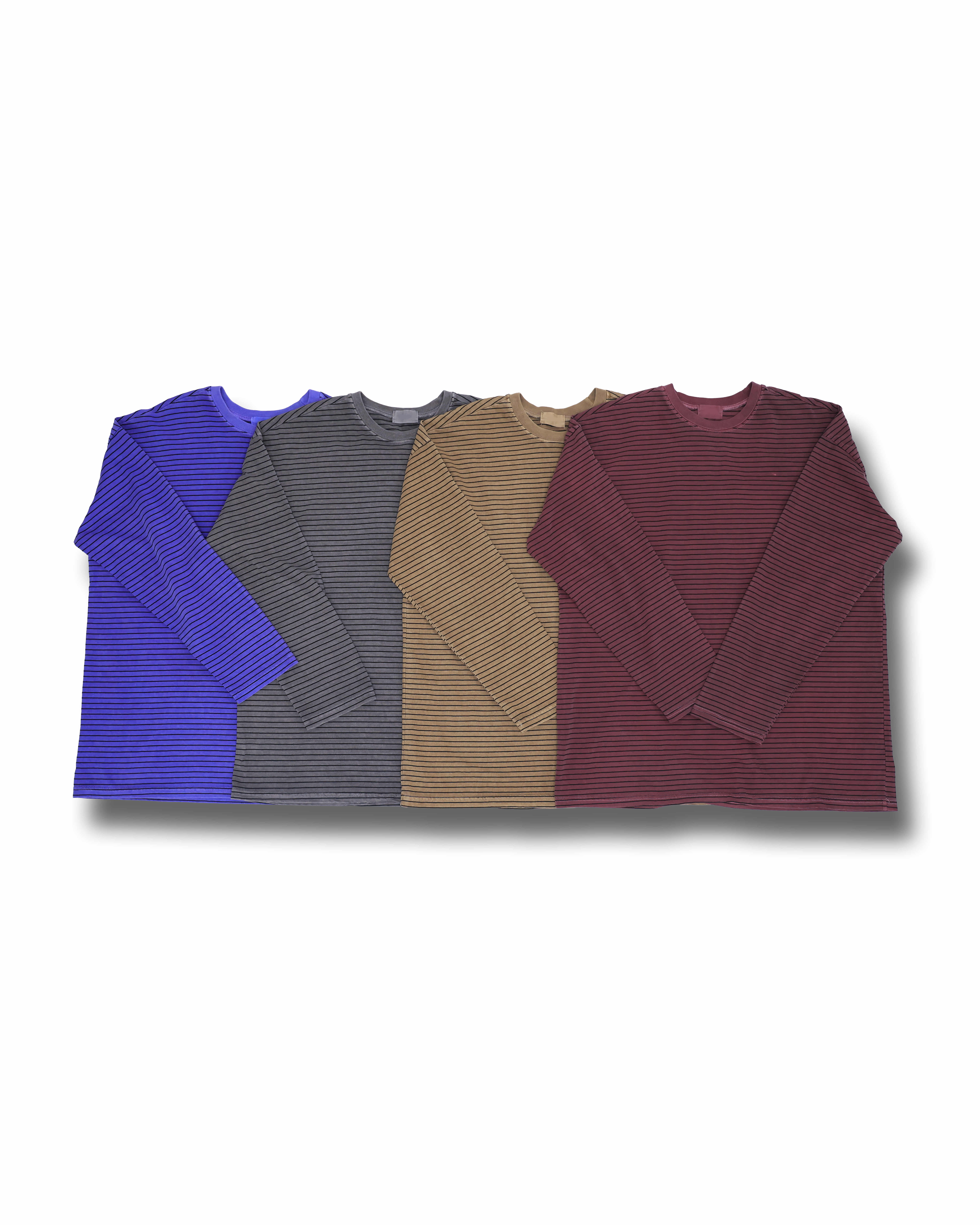 Pigment Stripe Long Sleeves (Charcoal/Wine/Purple/Brown)