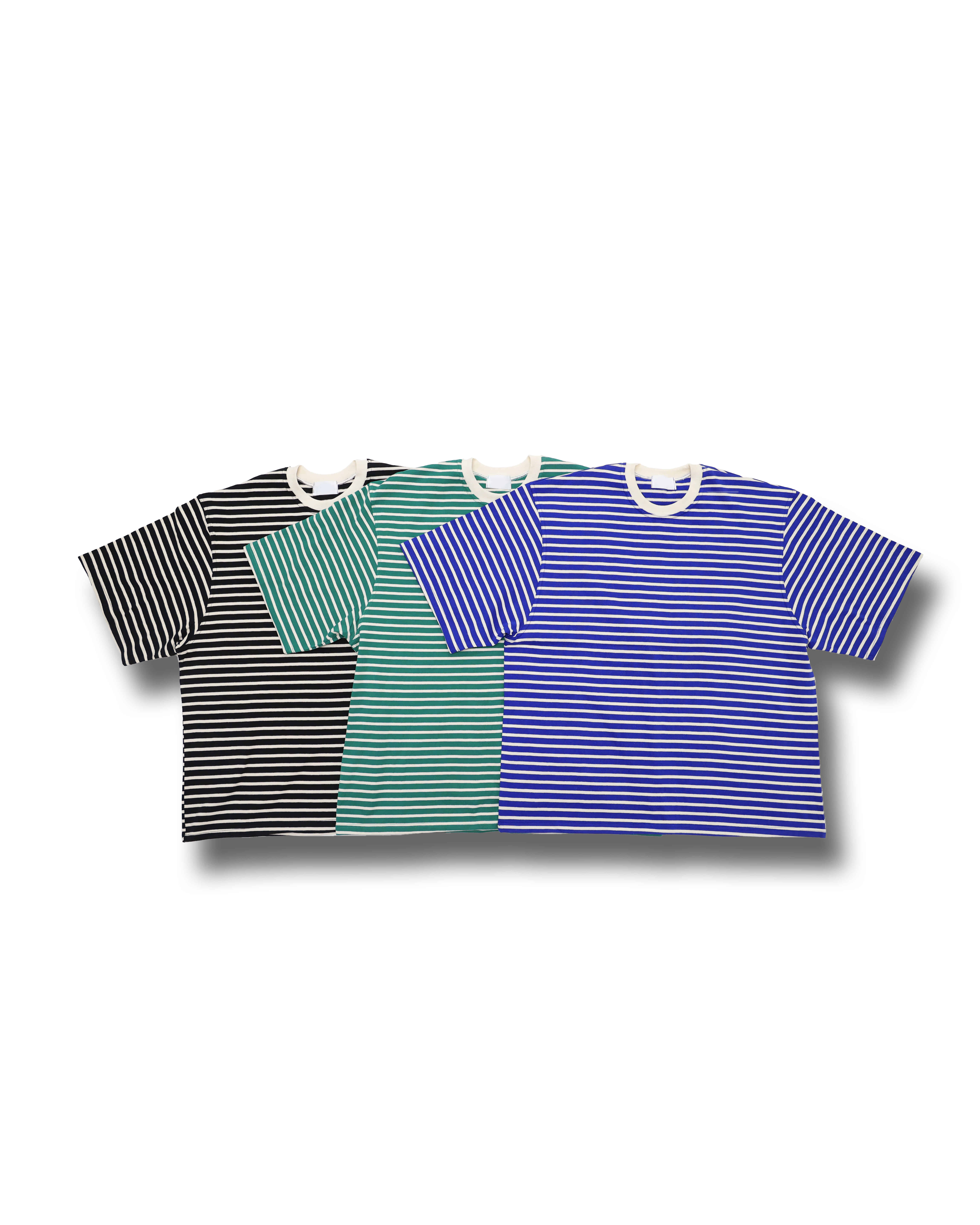 Semi Half Wide Stripe T Shirts (Black/Green/Blue)