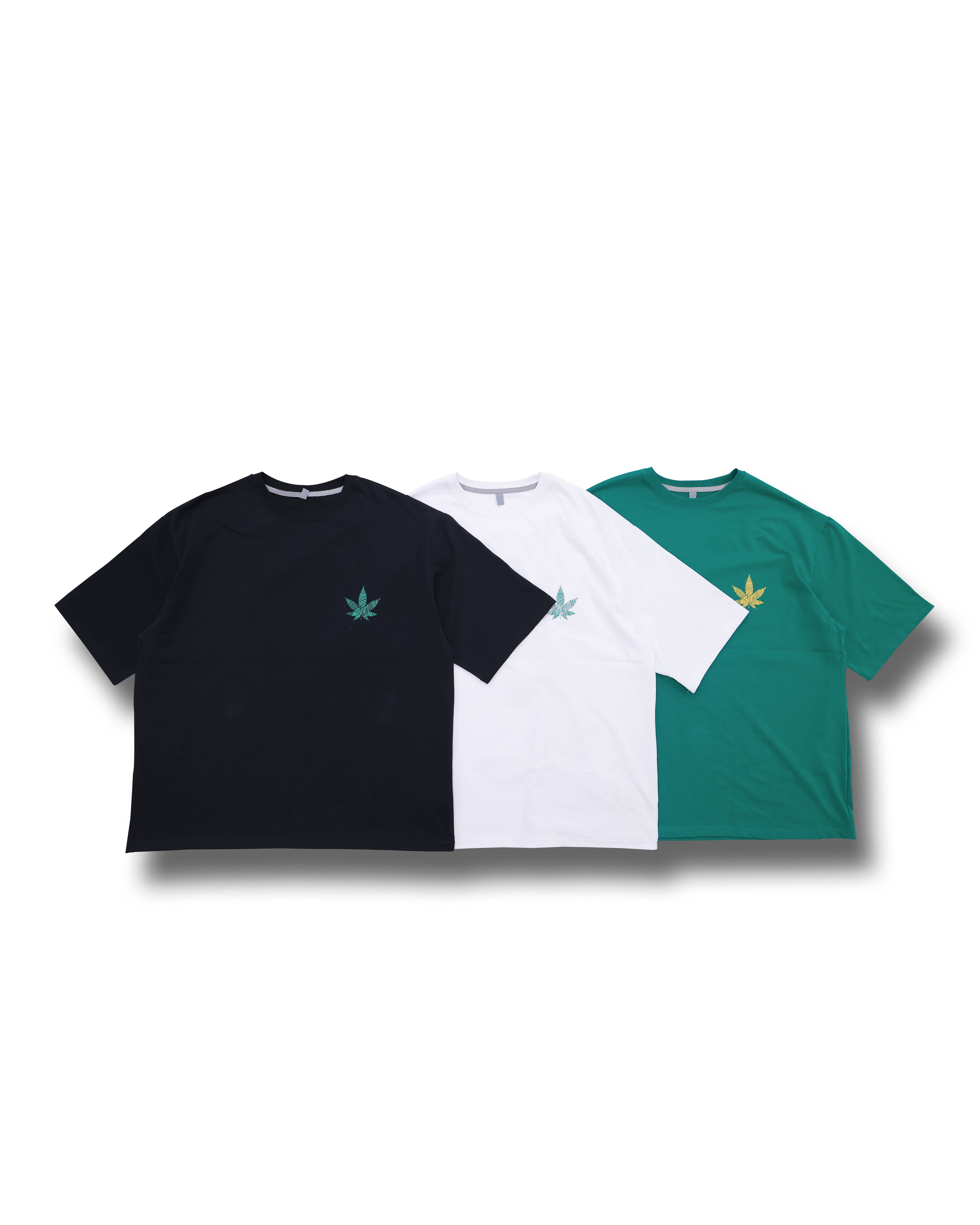 Five Leaf Printed Over T Shirts (Black/Green/White)