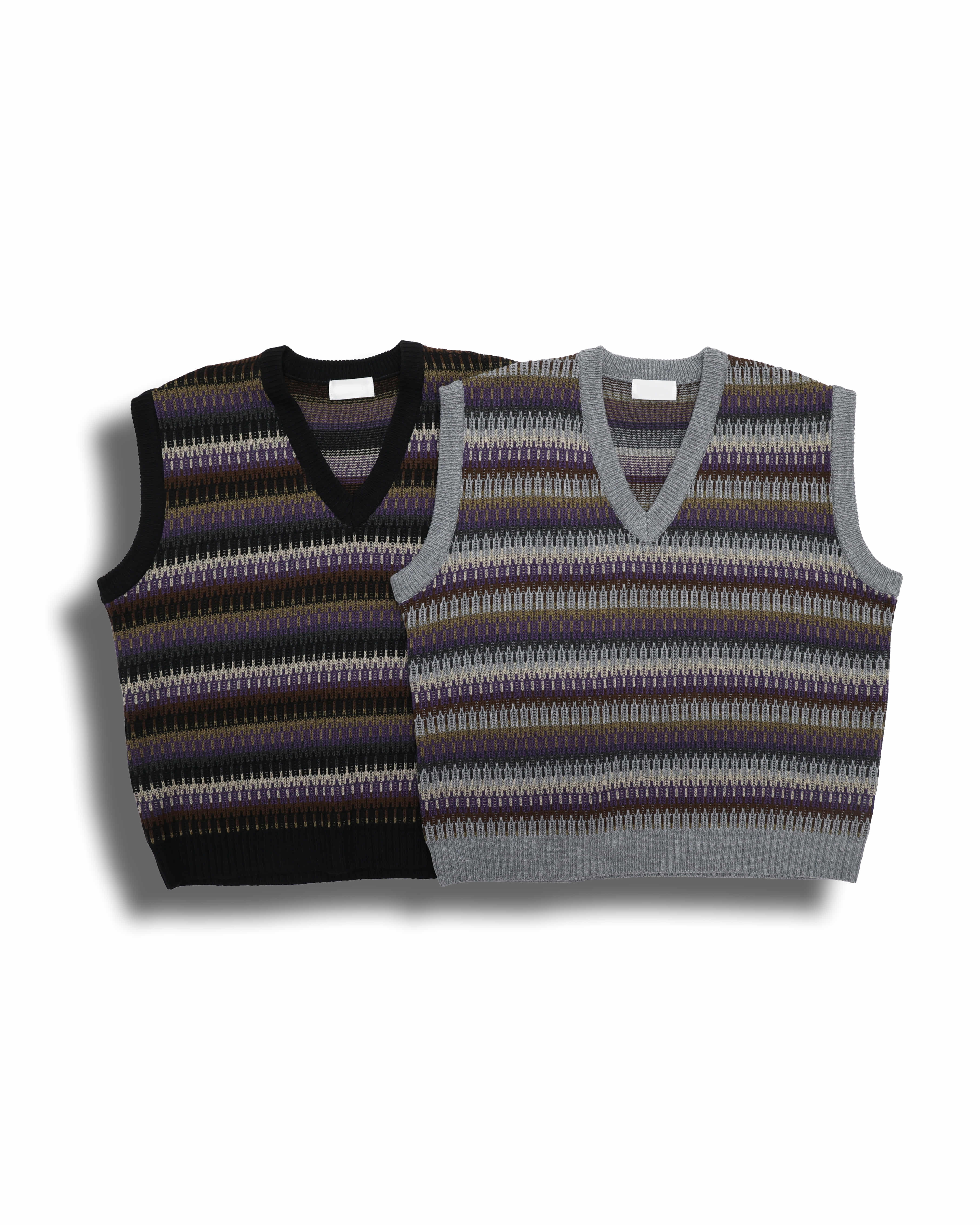 Tweed Stripe Knit Vest (Black/Gray)