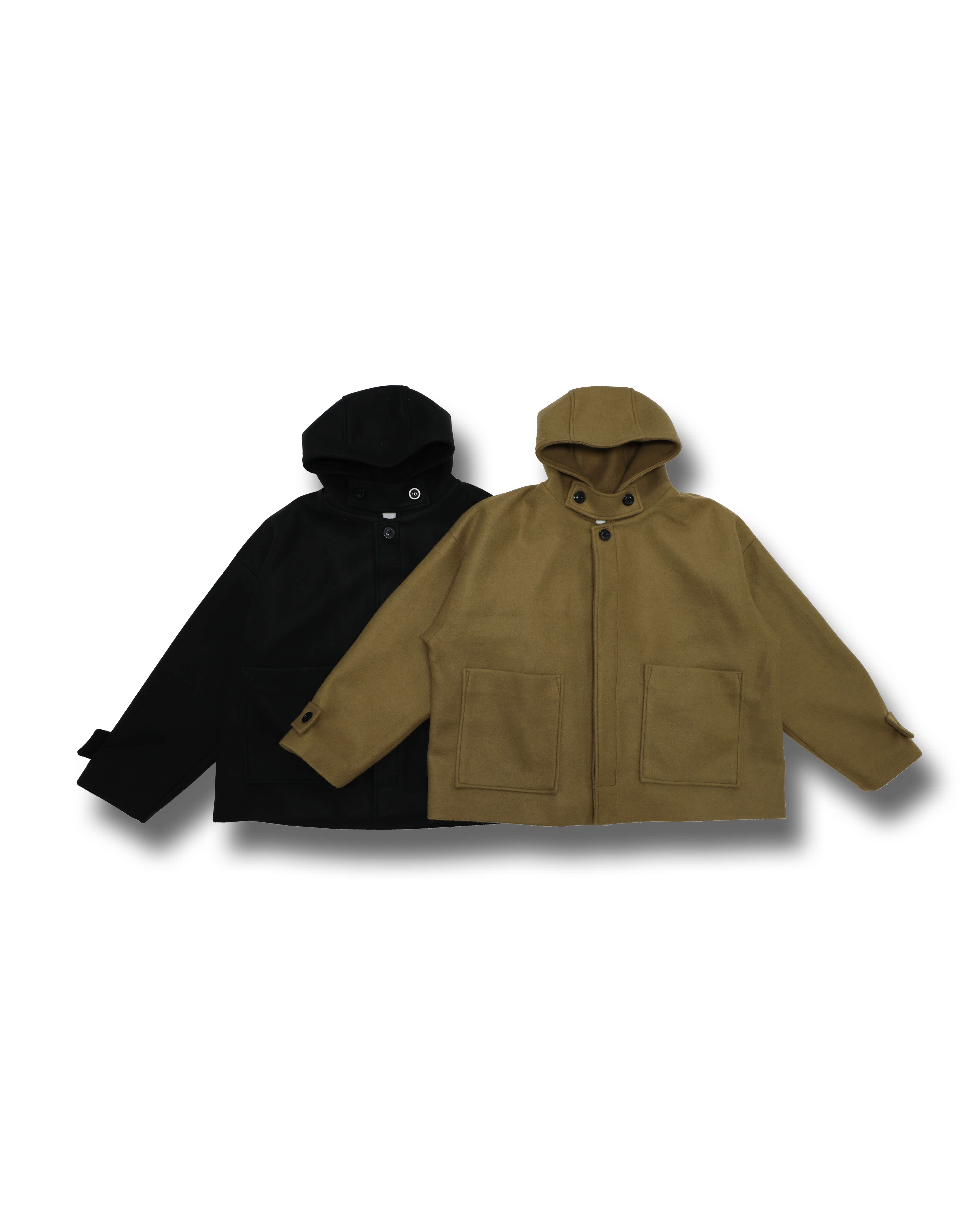 Wool Hoodied Pocket Coat (Black/Camel)