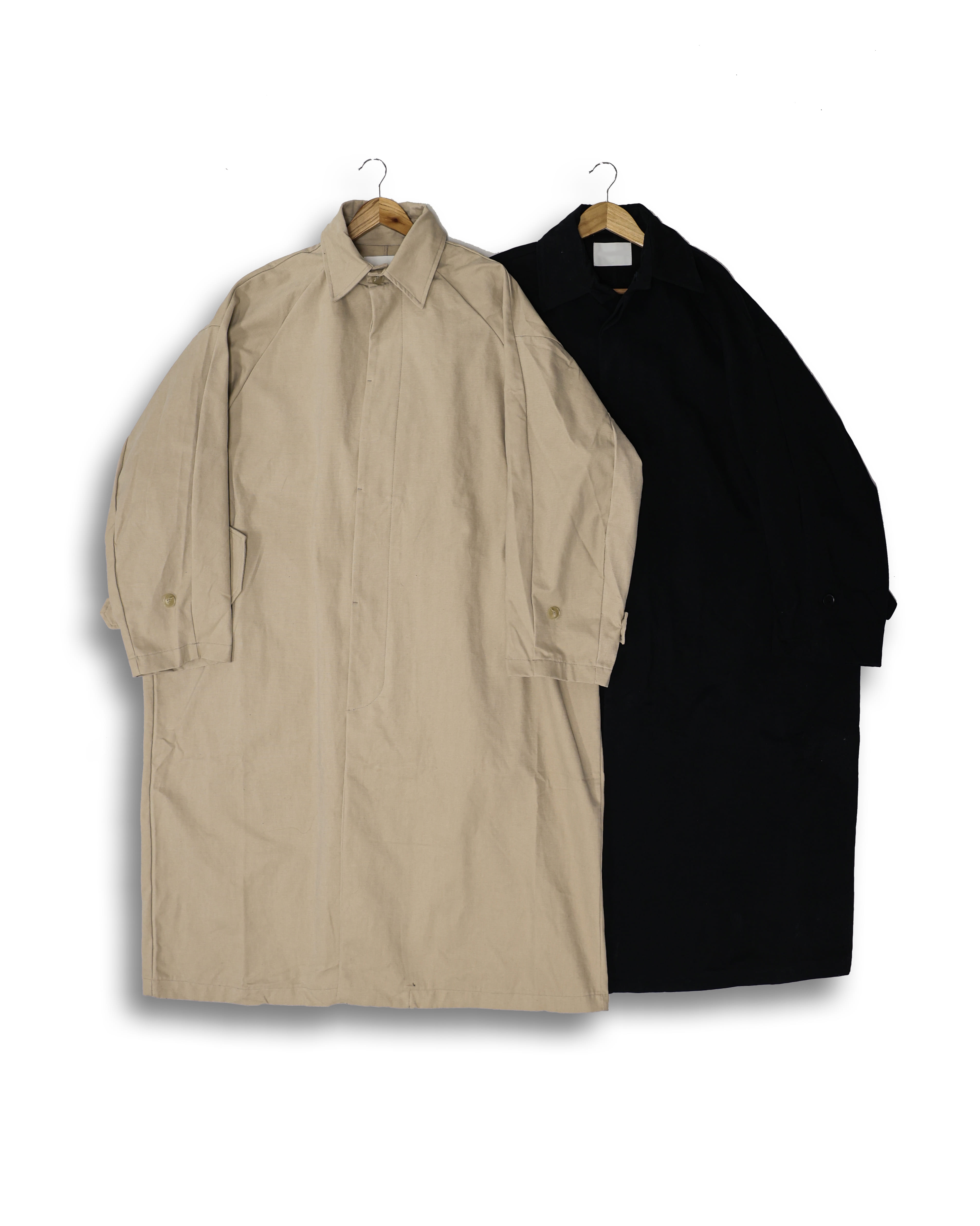 ALLOVER Maxisized Cotton Mac Coat (Black/Beige)
