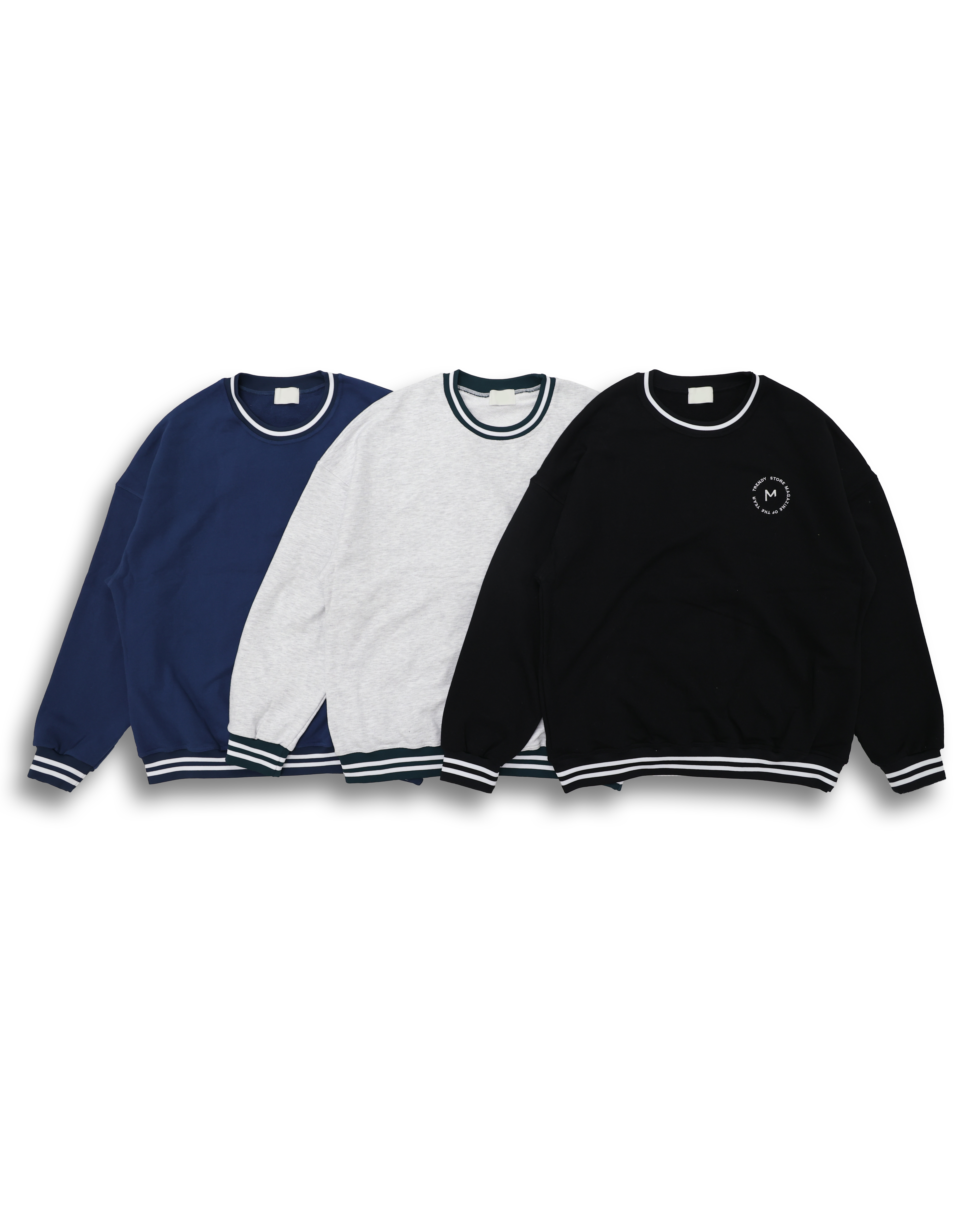 M Round Logo Rip Sweat Shirts (Black/Blue/Light Gray)