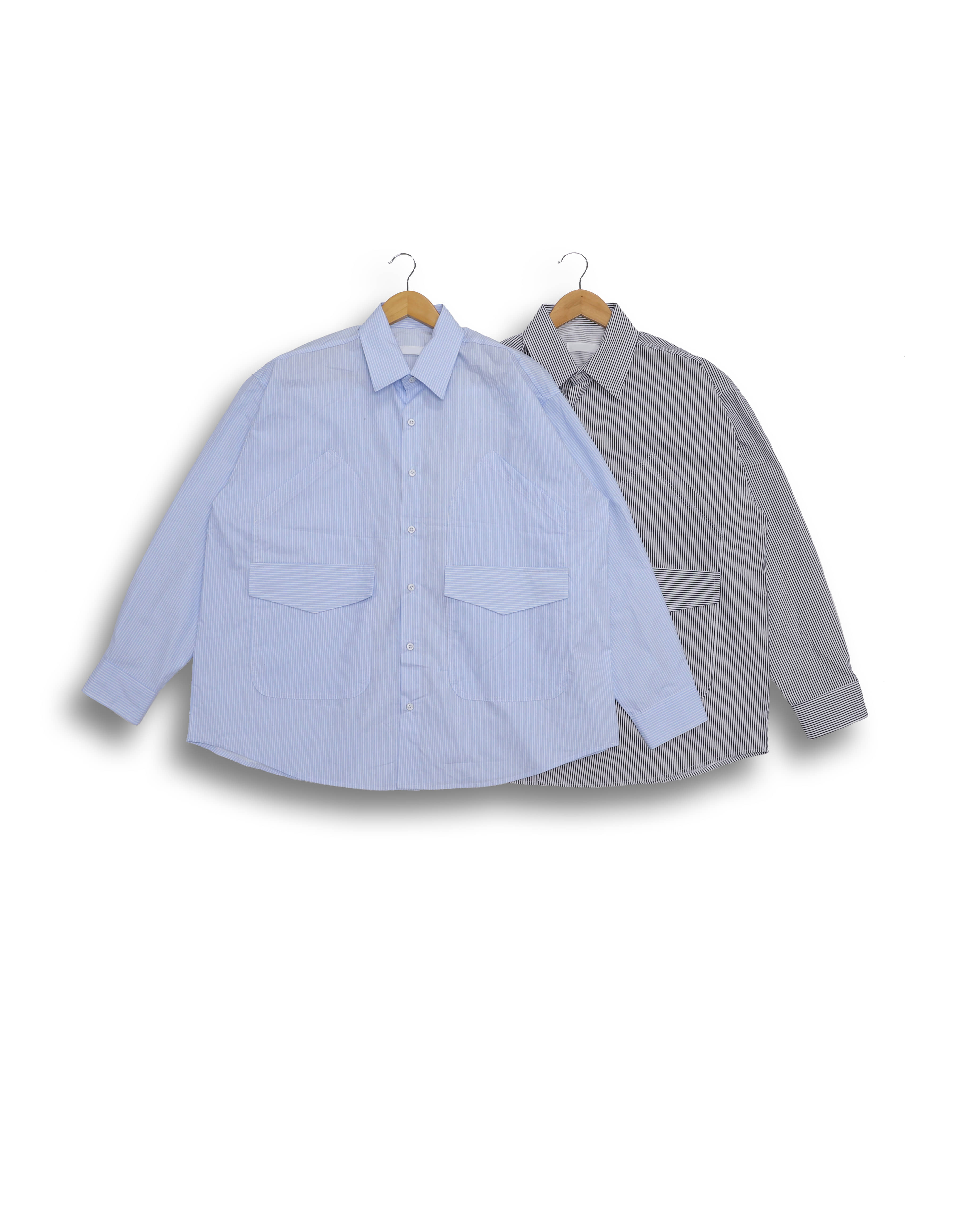 SOME Stripe Work Pocket Shirts (Navy/Blue)