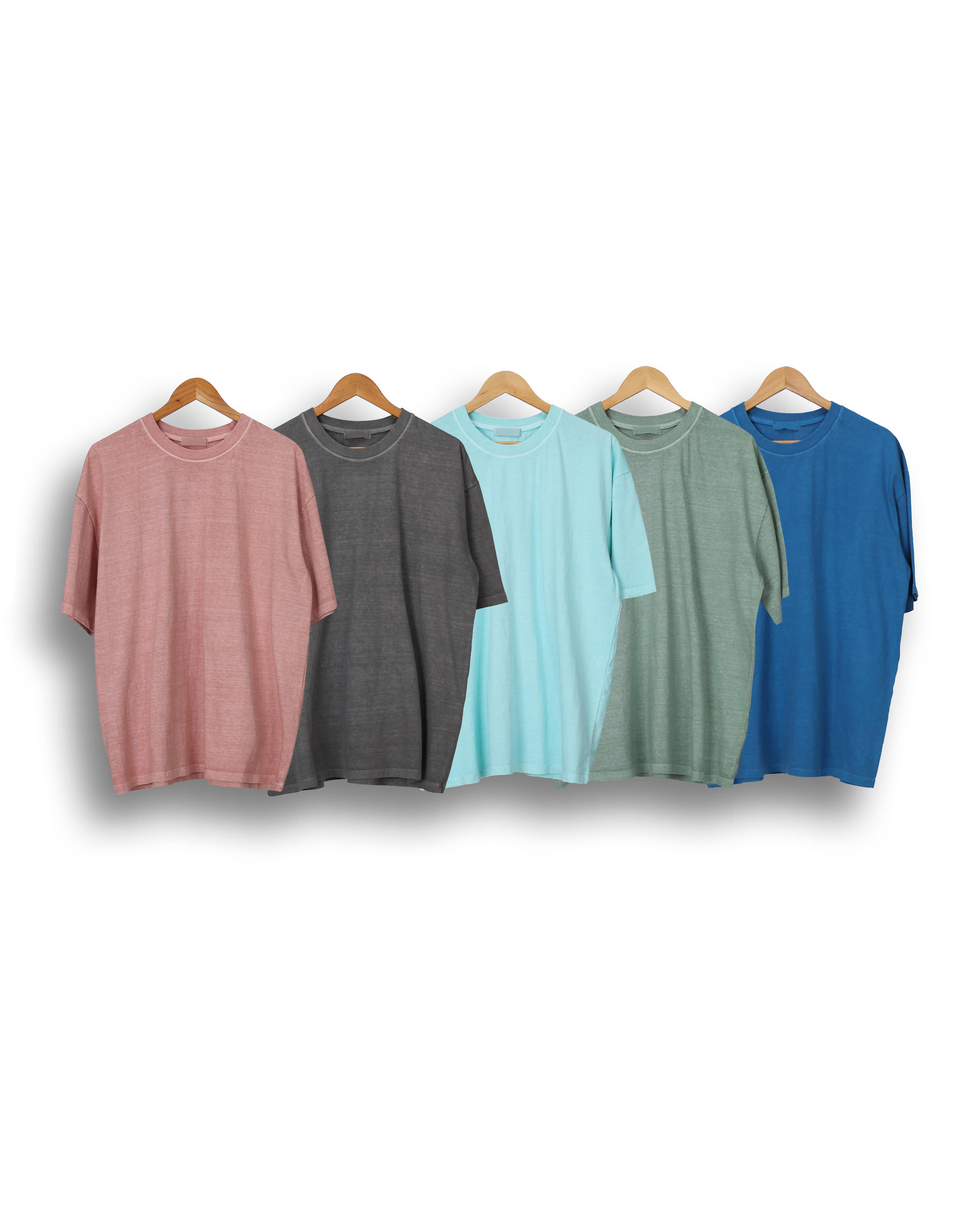 PECTOR Pigment Dying Semi Over T Shirts (Charcoal/Khaki/Blue/Mint/Pink)