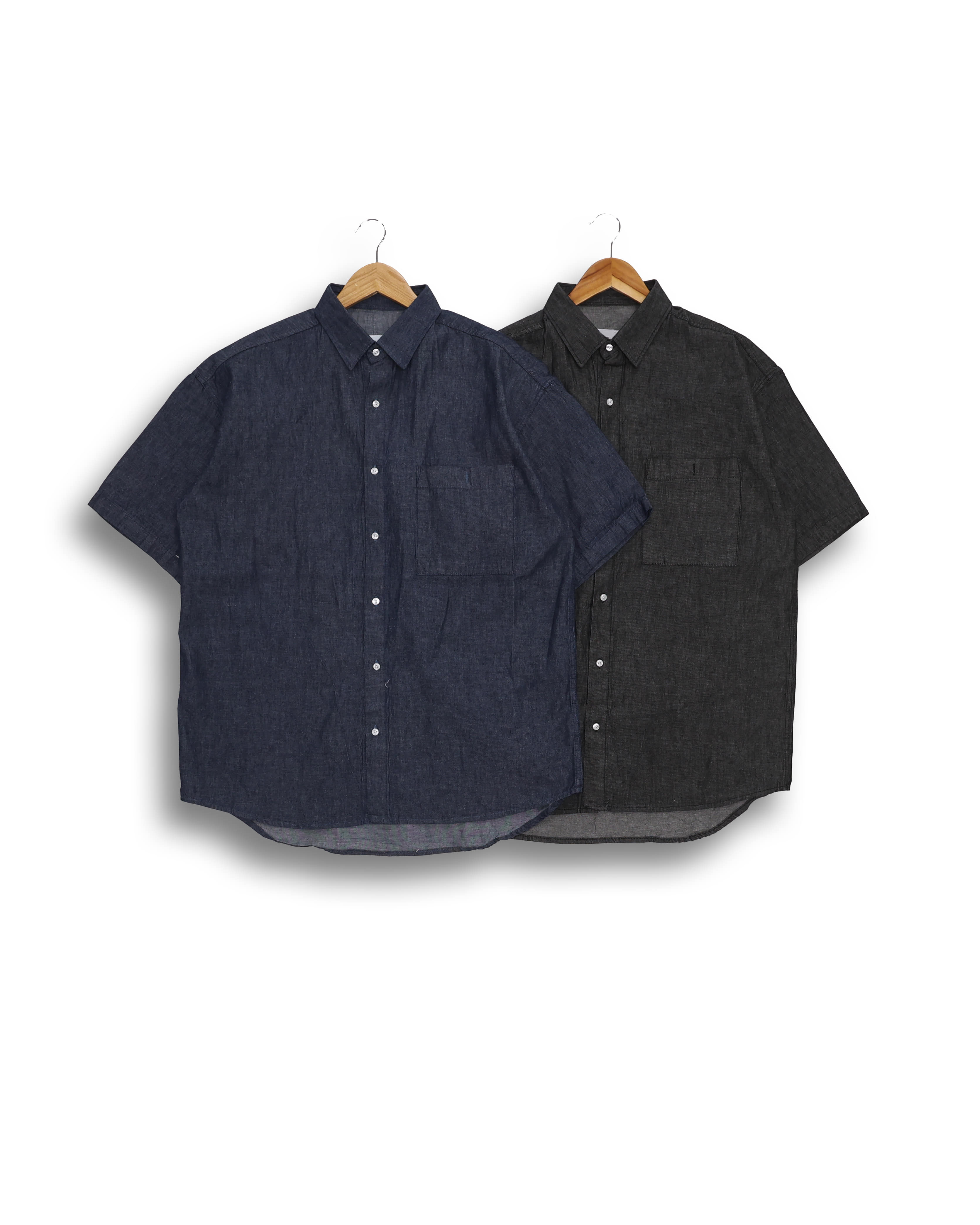 CRECENT Linen Denim Wide Half Shirts (Black Denim/Blue Denim)