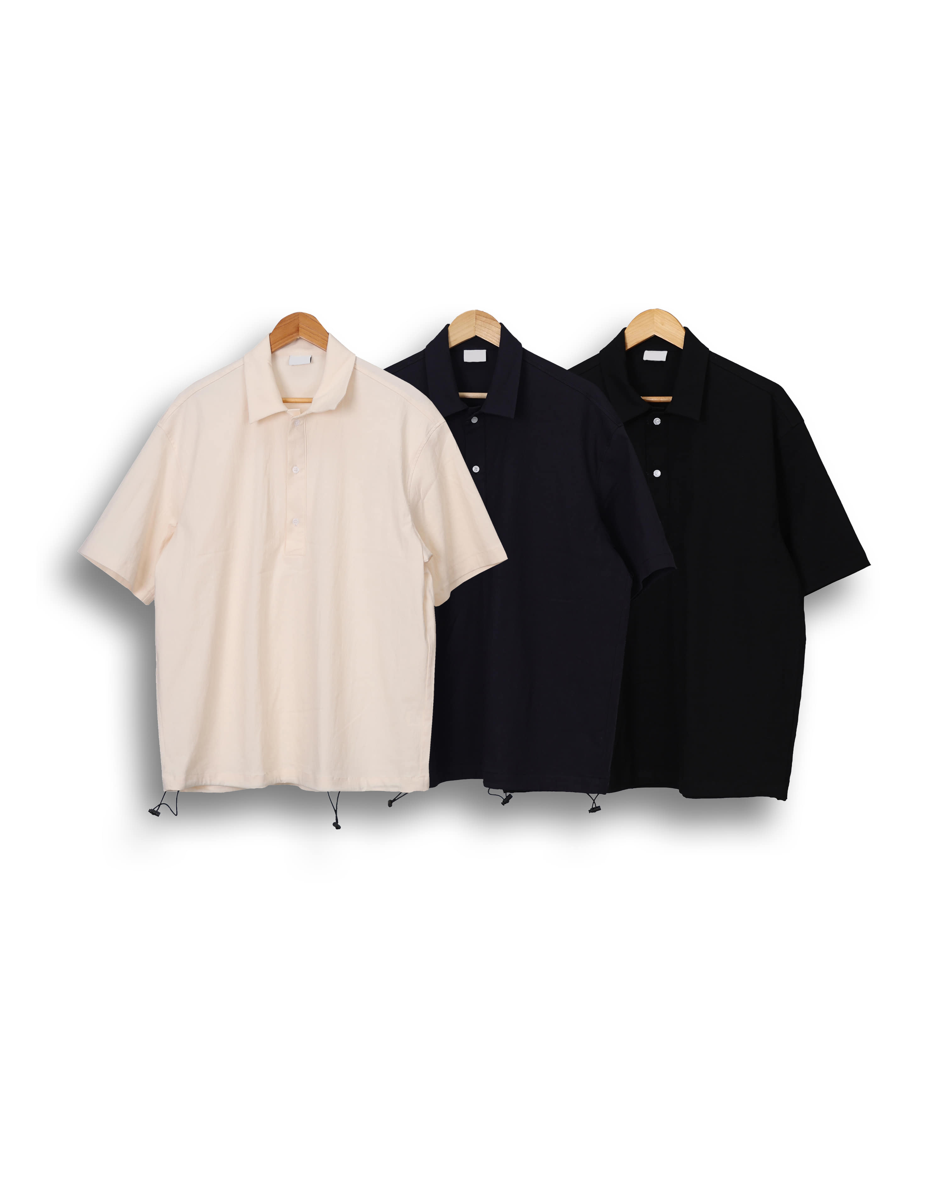DEN Linen String Pull Over Half Shirts (Black/Navy/Beige)