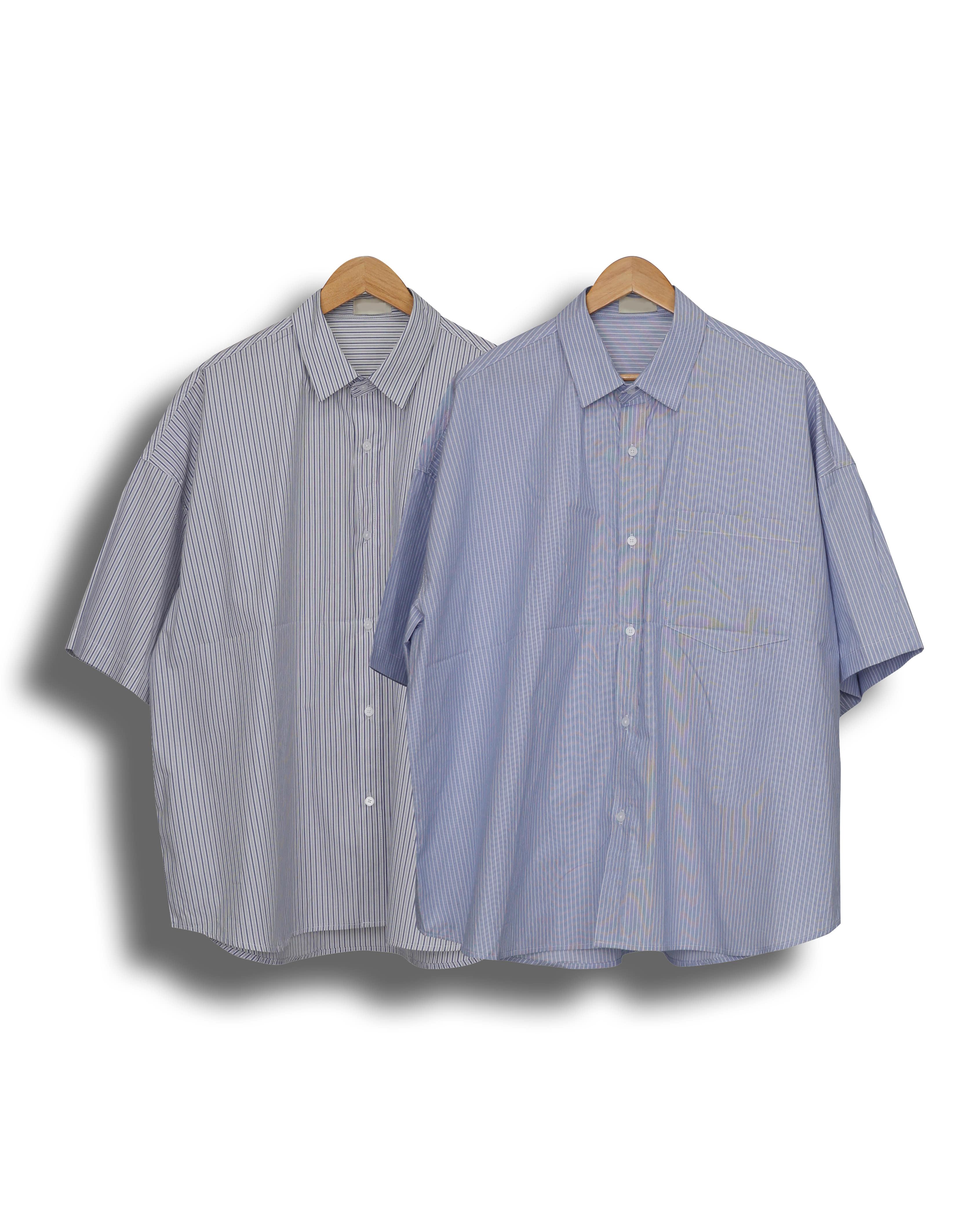 FREAK Rolling Stripe Wide Half Shirts (Sky Blue/White)