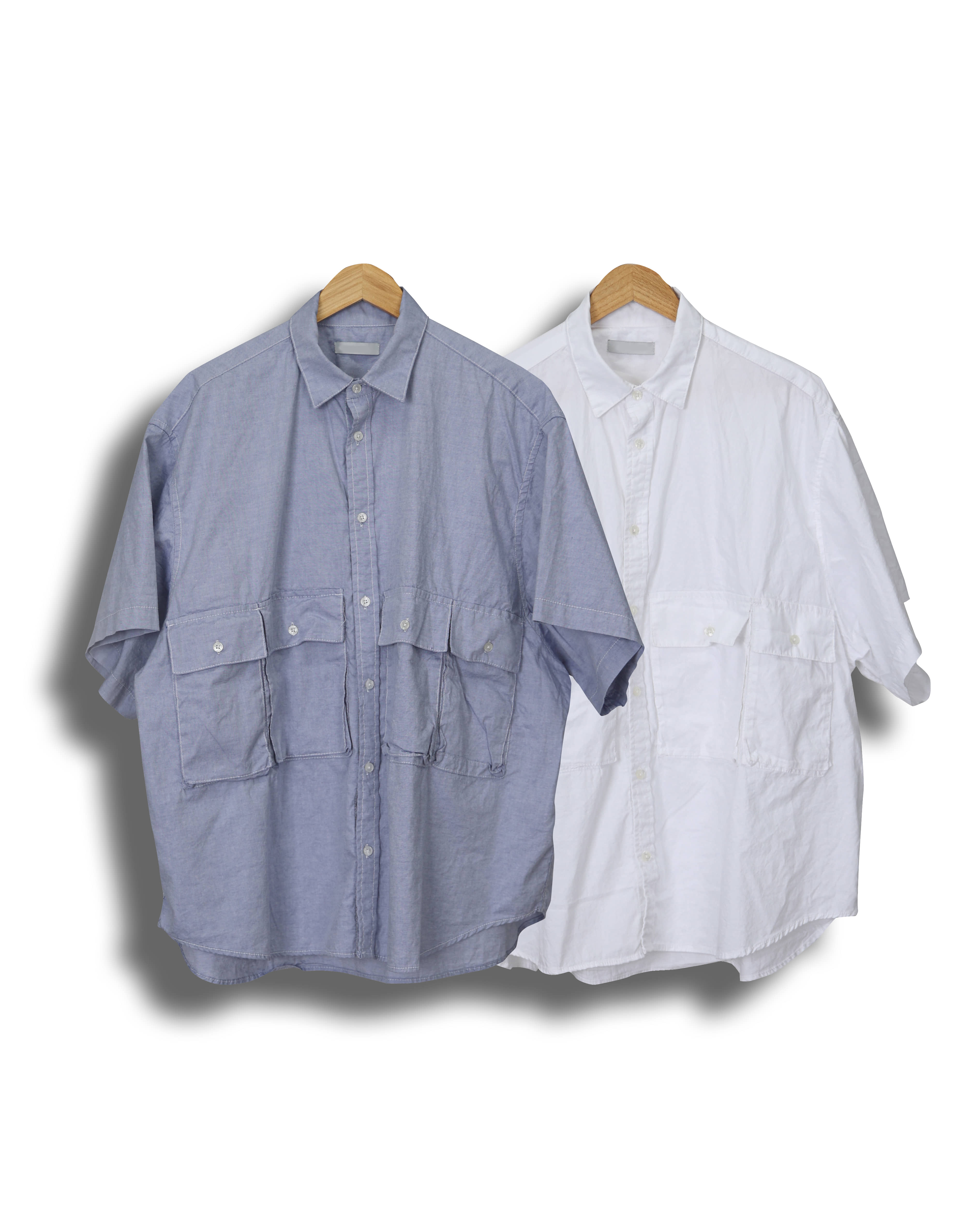 SPEC Pocket Detailing Oversized Half Shirts (Sky Blue/White)