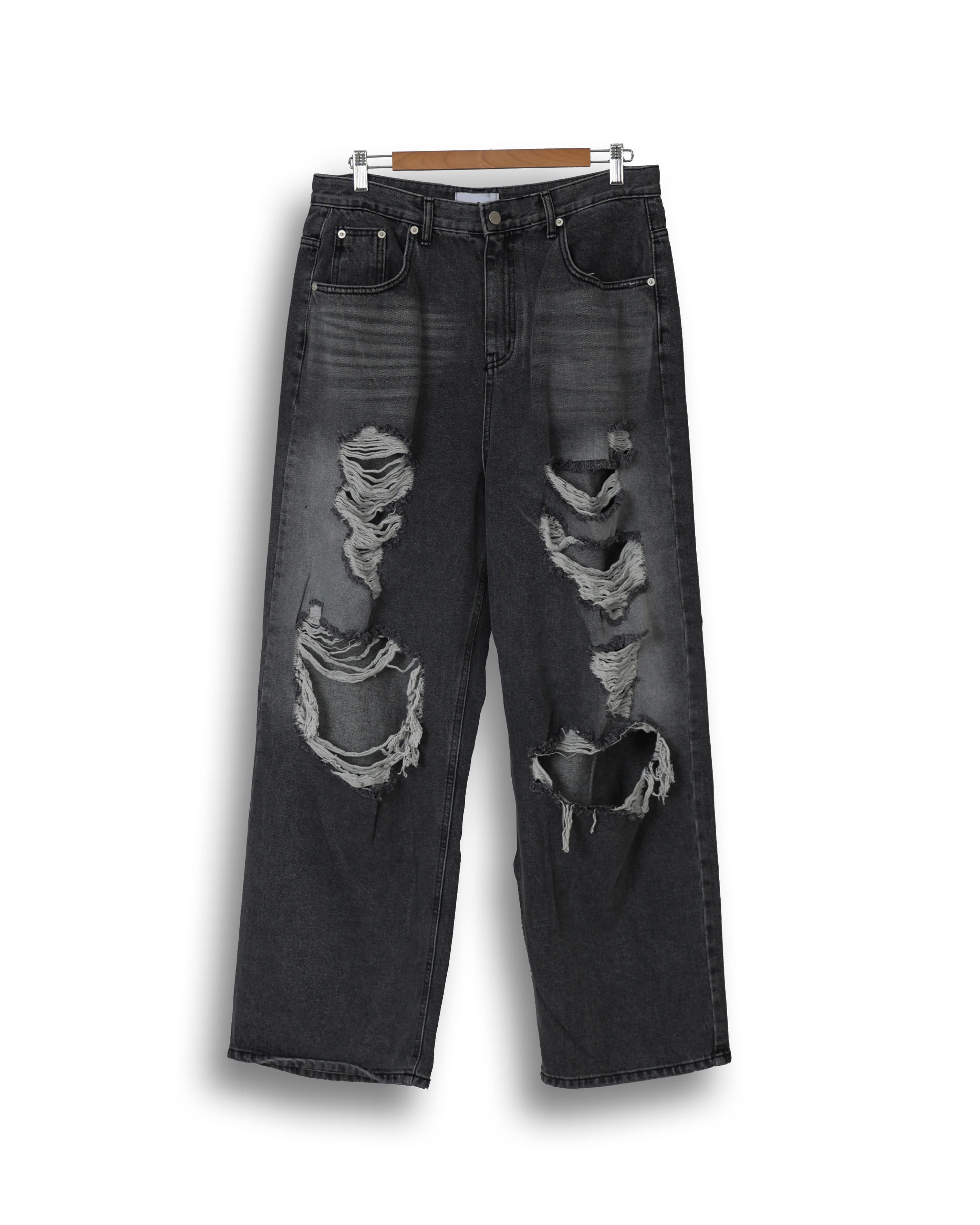 TRIPLE Vintage Destroyed Wide Denim Pants (Black)