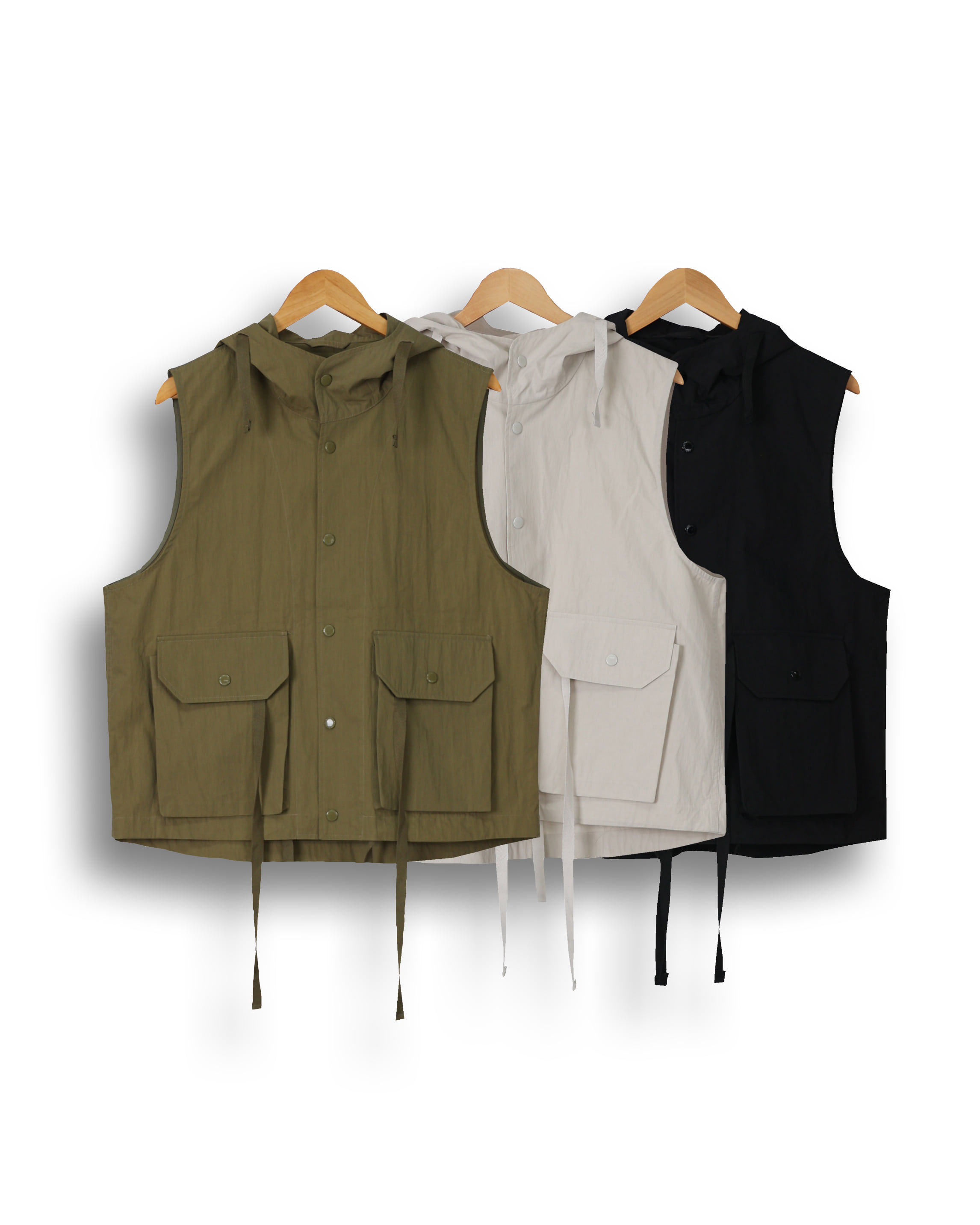 AVEC High Snap Hoodie Vest (Black/Khaki/Light Gray)