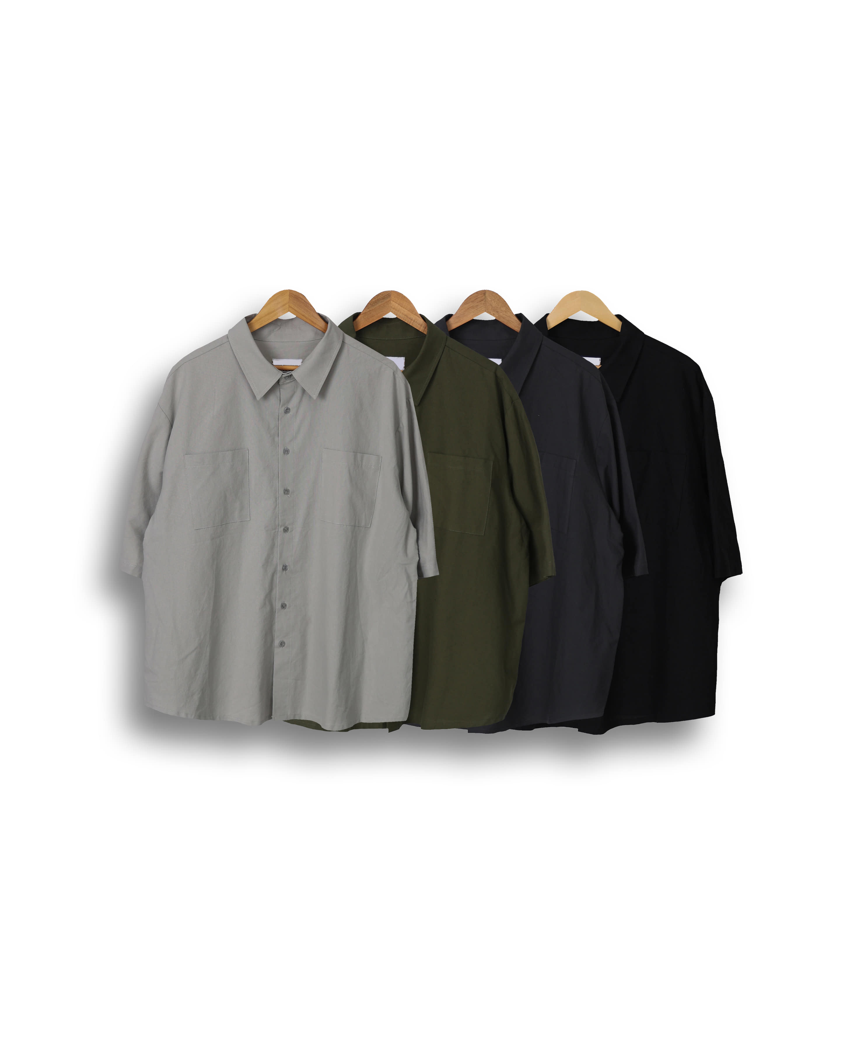 KIRI Bio Washing Two Pocket Half Shirts (Black/Charcoal/Khaki/Gray)