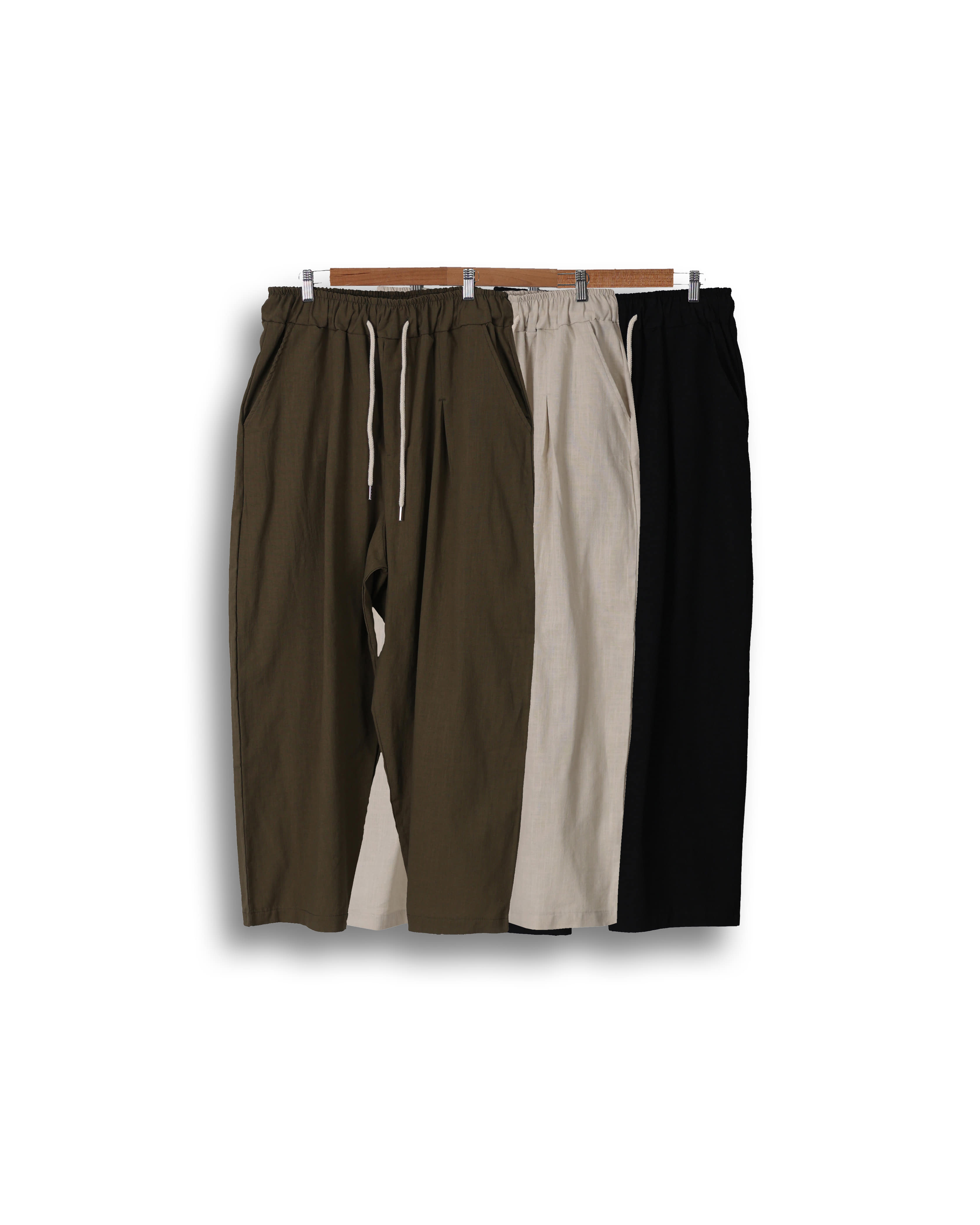 HLOW Linen Low Dart Wide Pants (Black/Khaki/Ivory)