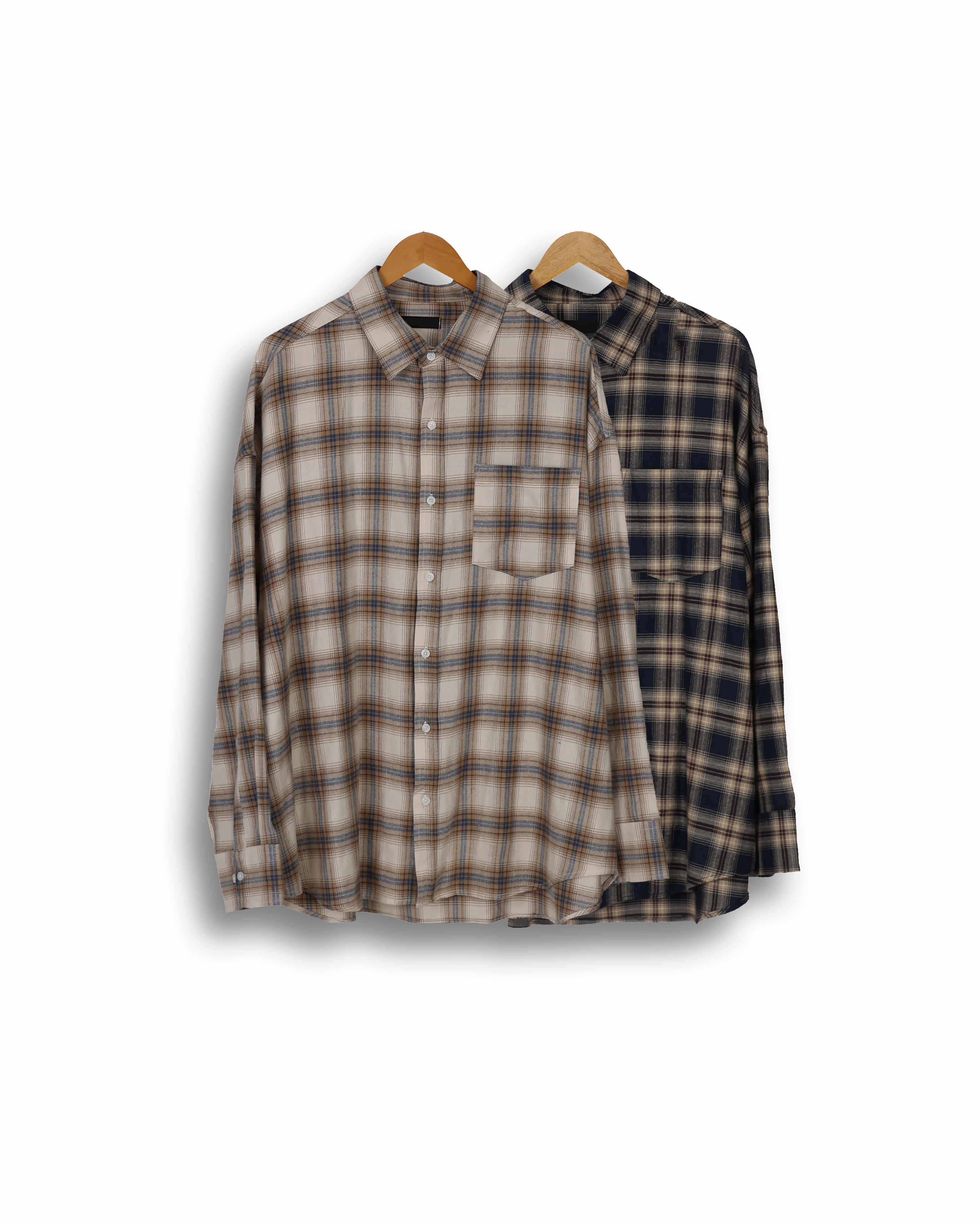 OTHER 356 Plain Check Wide Shirts (Navy/Beige)