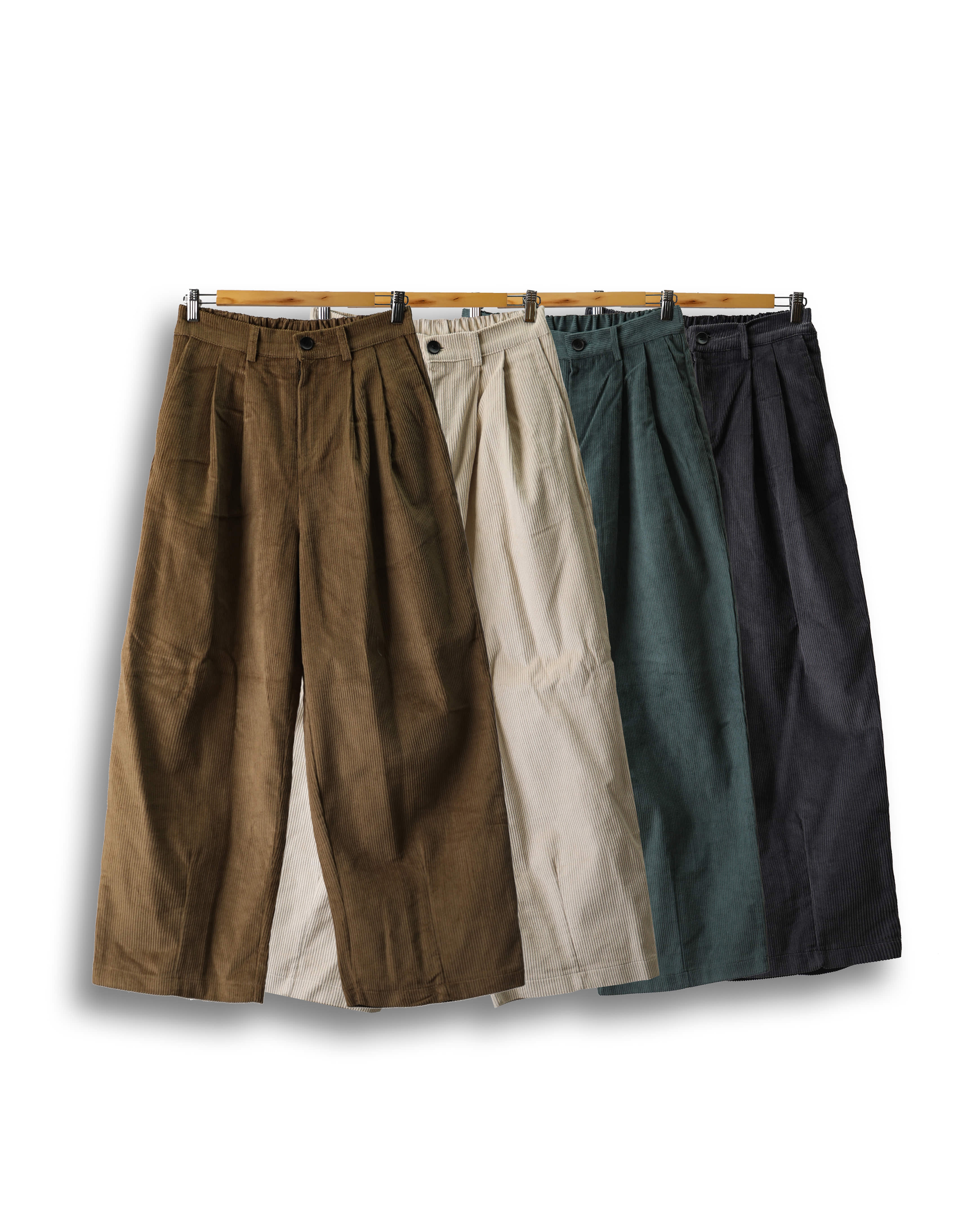 DENS Two Tuck Cord Balloon Pants (Charcoal/Blue Green/Beige/Ivory)