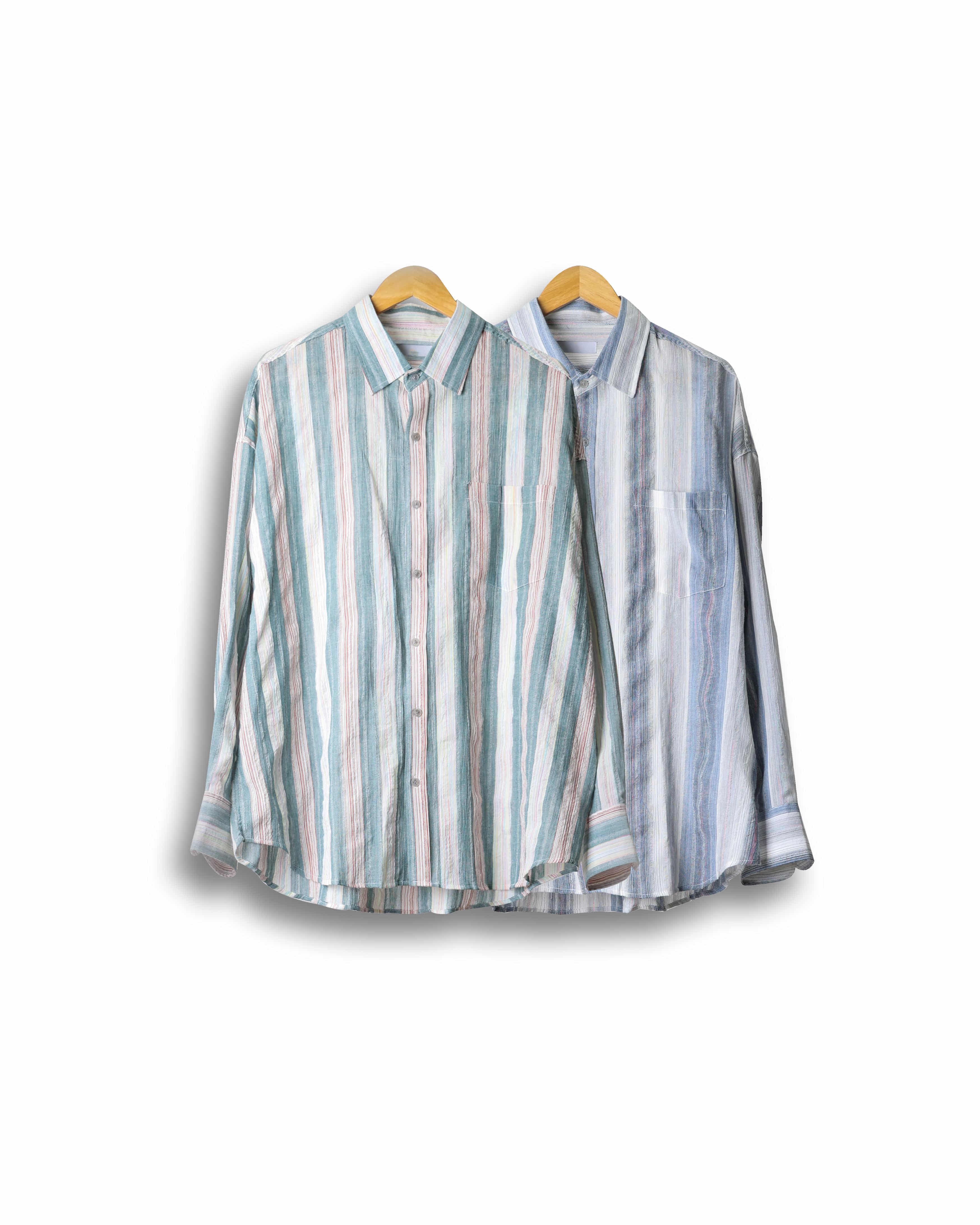 CONS Floor Light Linen Stripe Shirts (Navy/Green)
