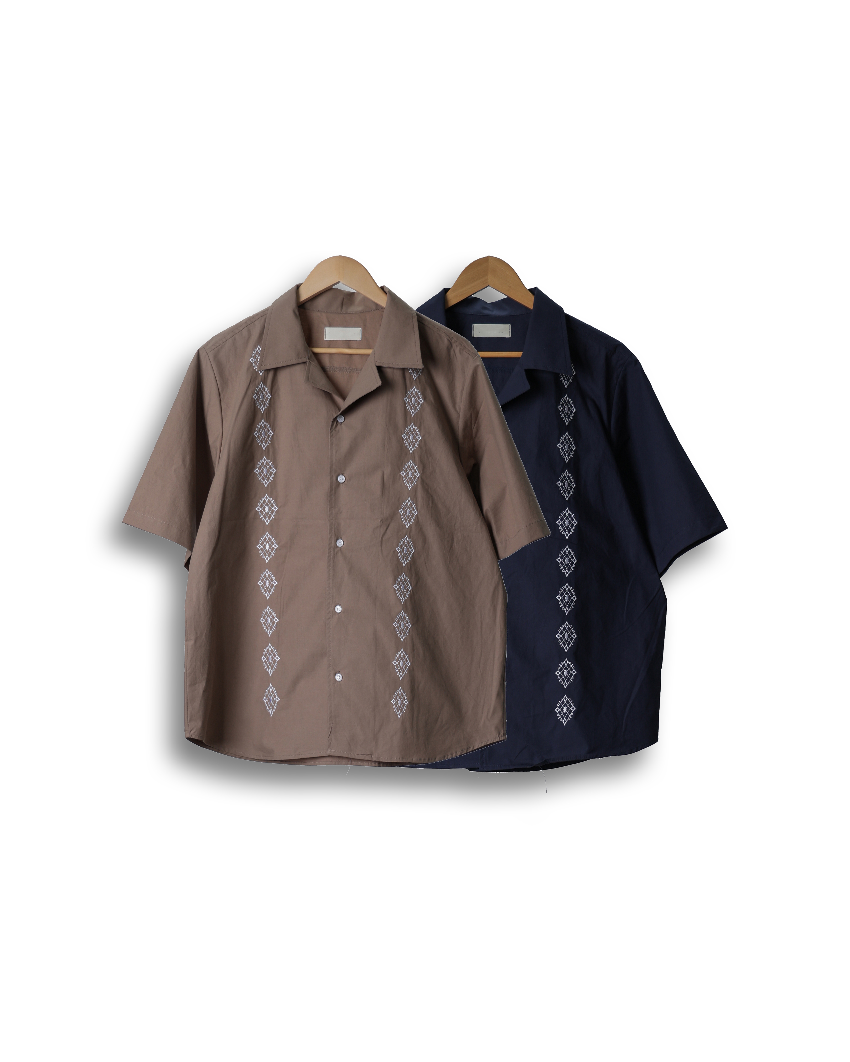 LIBRET Embo Patterned Open Collar Shirts (Navy/Beige)