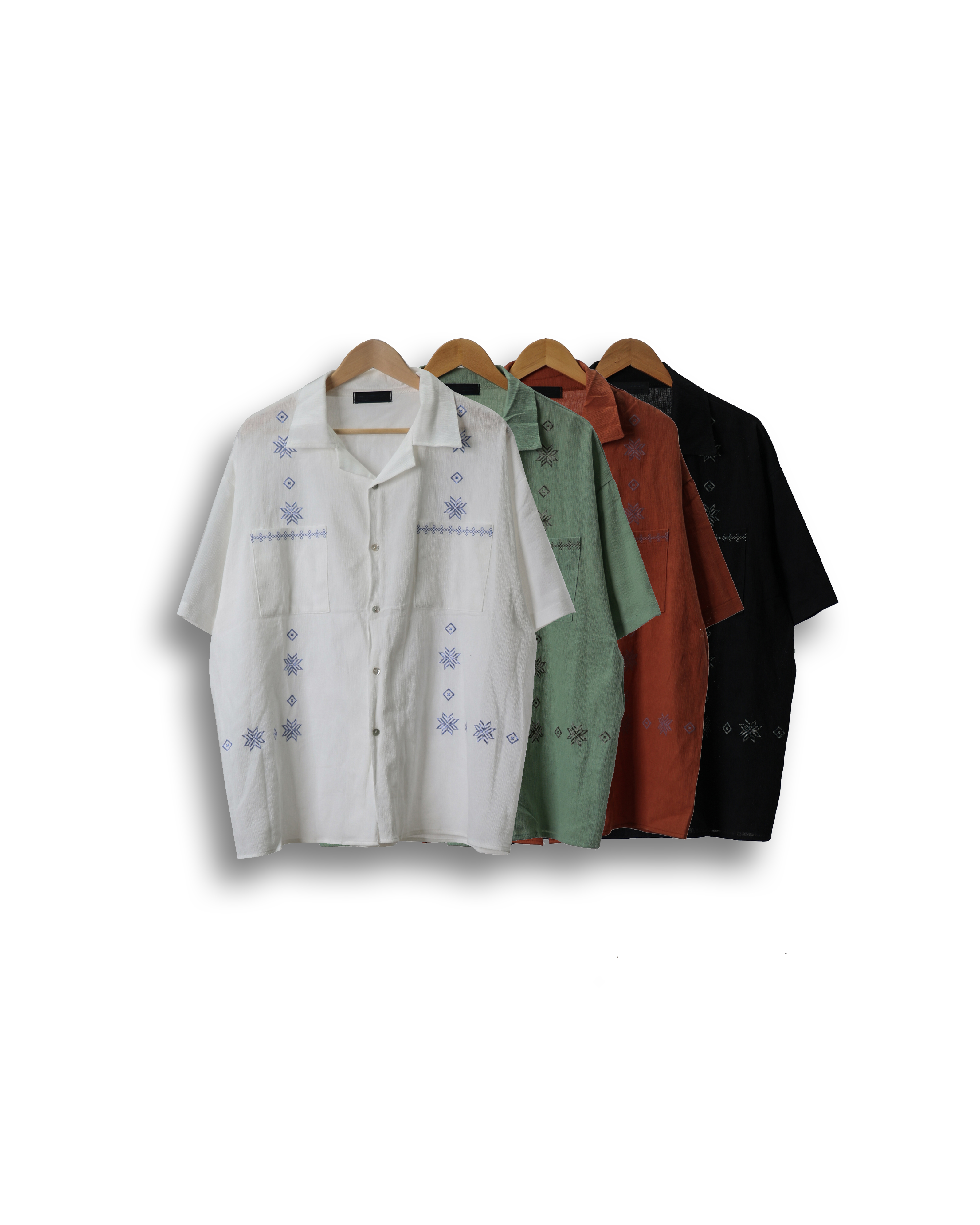 HEX6 Navajo Detailing Half Shirts (Black/Orange Brown/Mint/White)