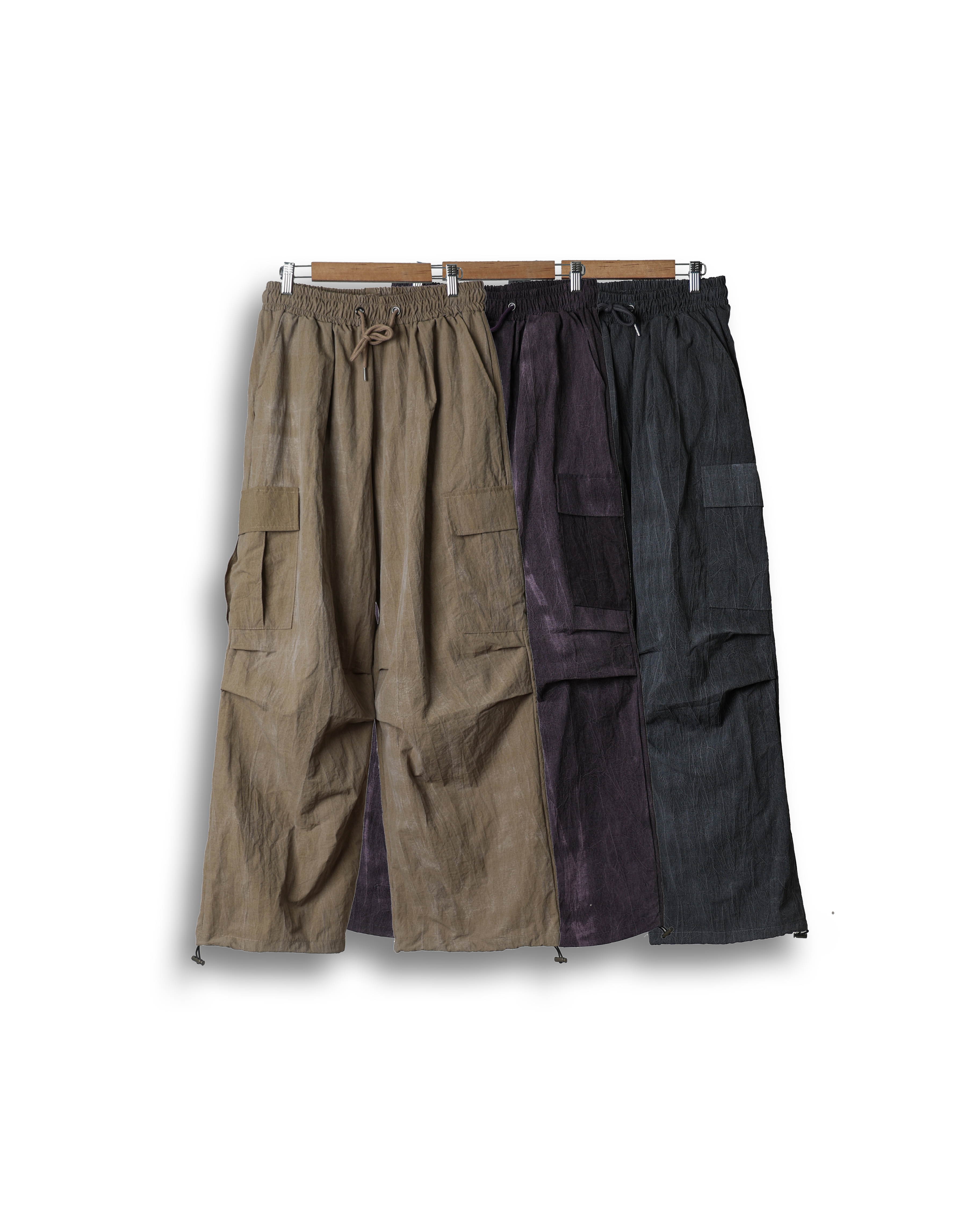 SHIN Crack Washed Parachute Pants (Charcoal/Purple/Beige)
