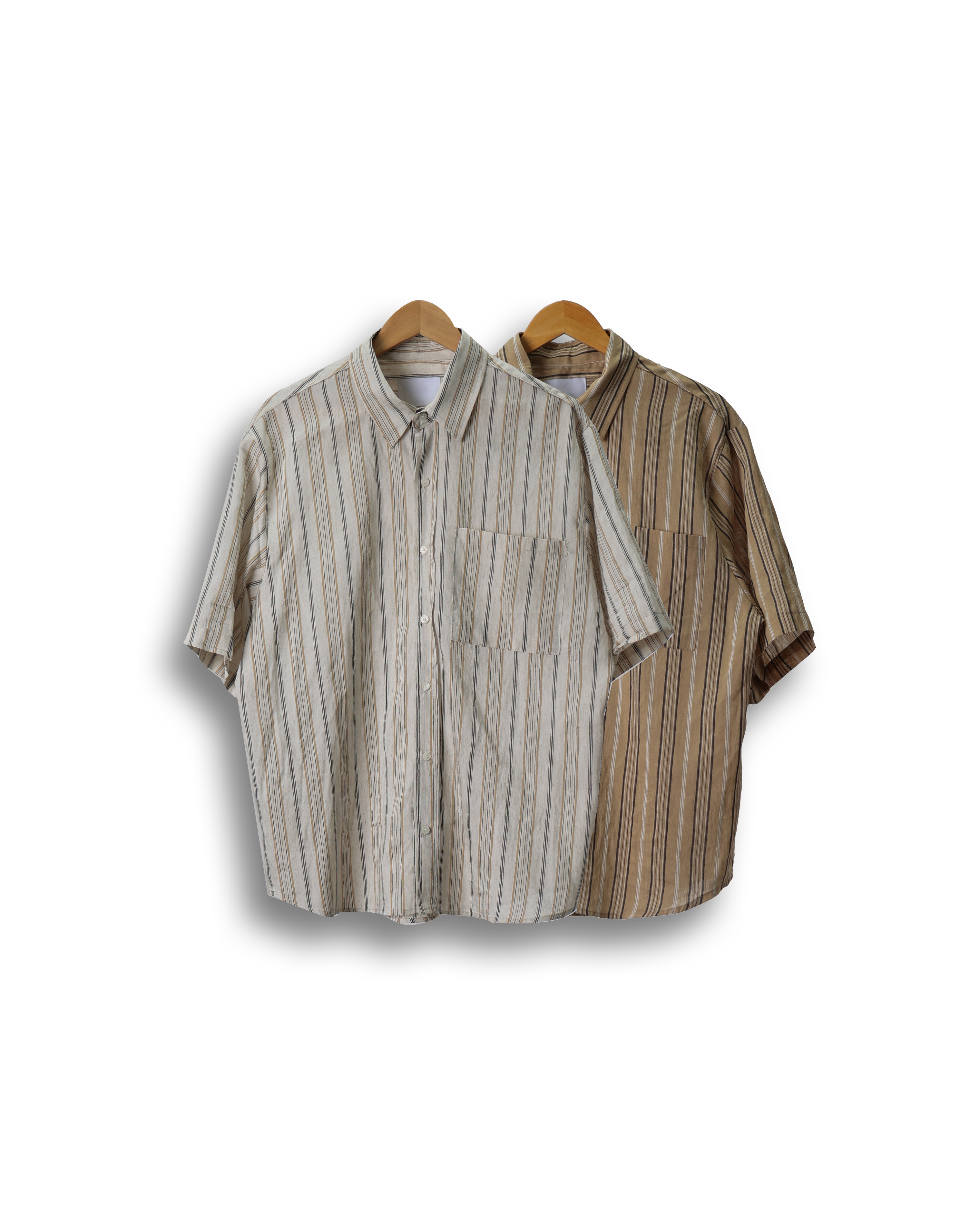 DIER Neutral Stripe Linen Half Shirts (Beige/Ivory)