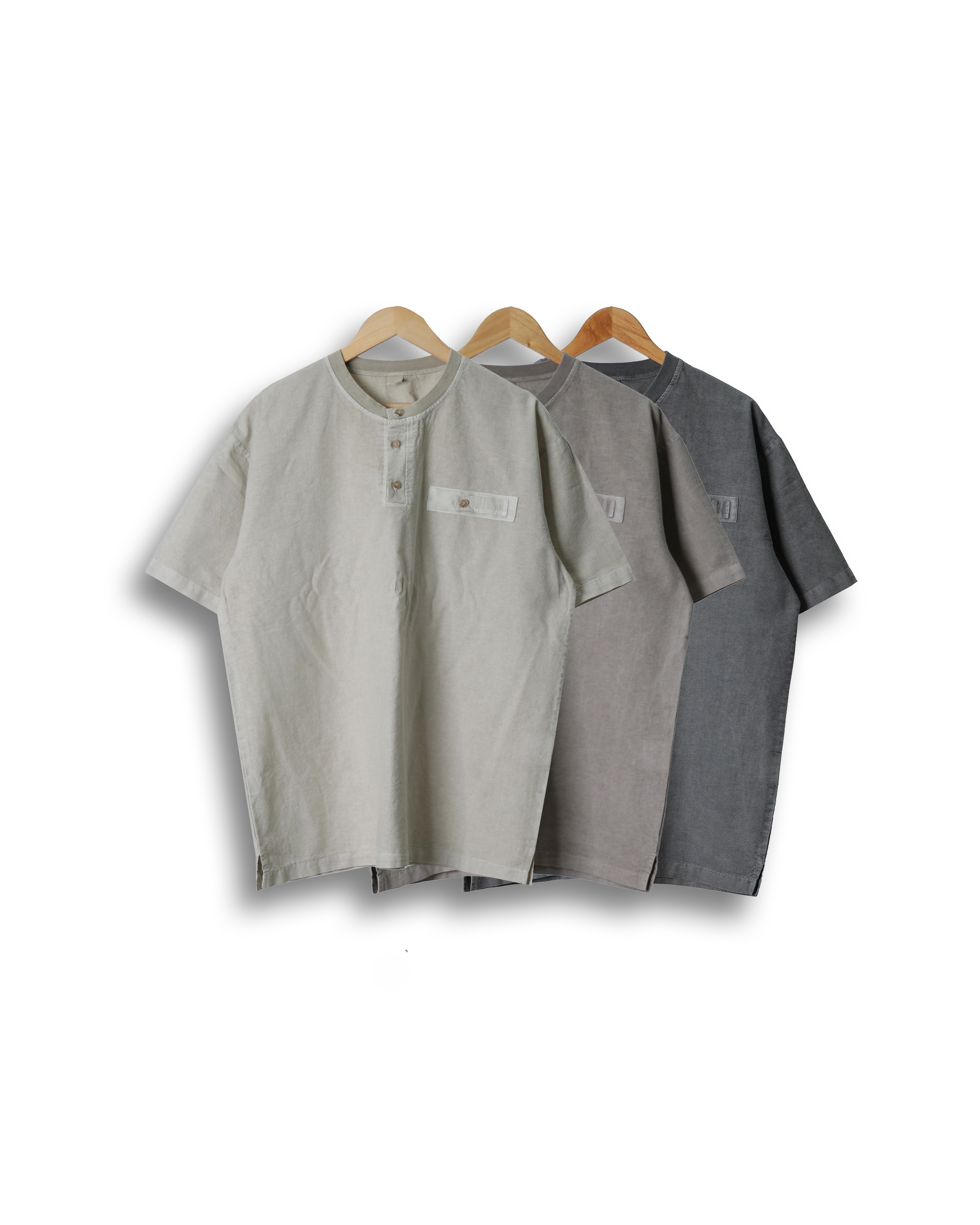 RAMS ORDINARY Washed Henley T Shirts (Charcoal/Beige/Light Beige)