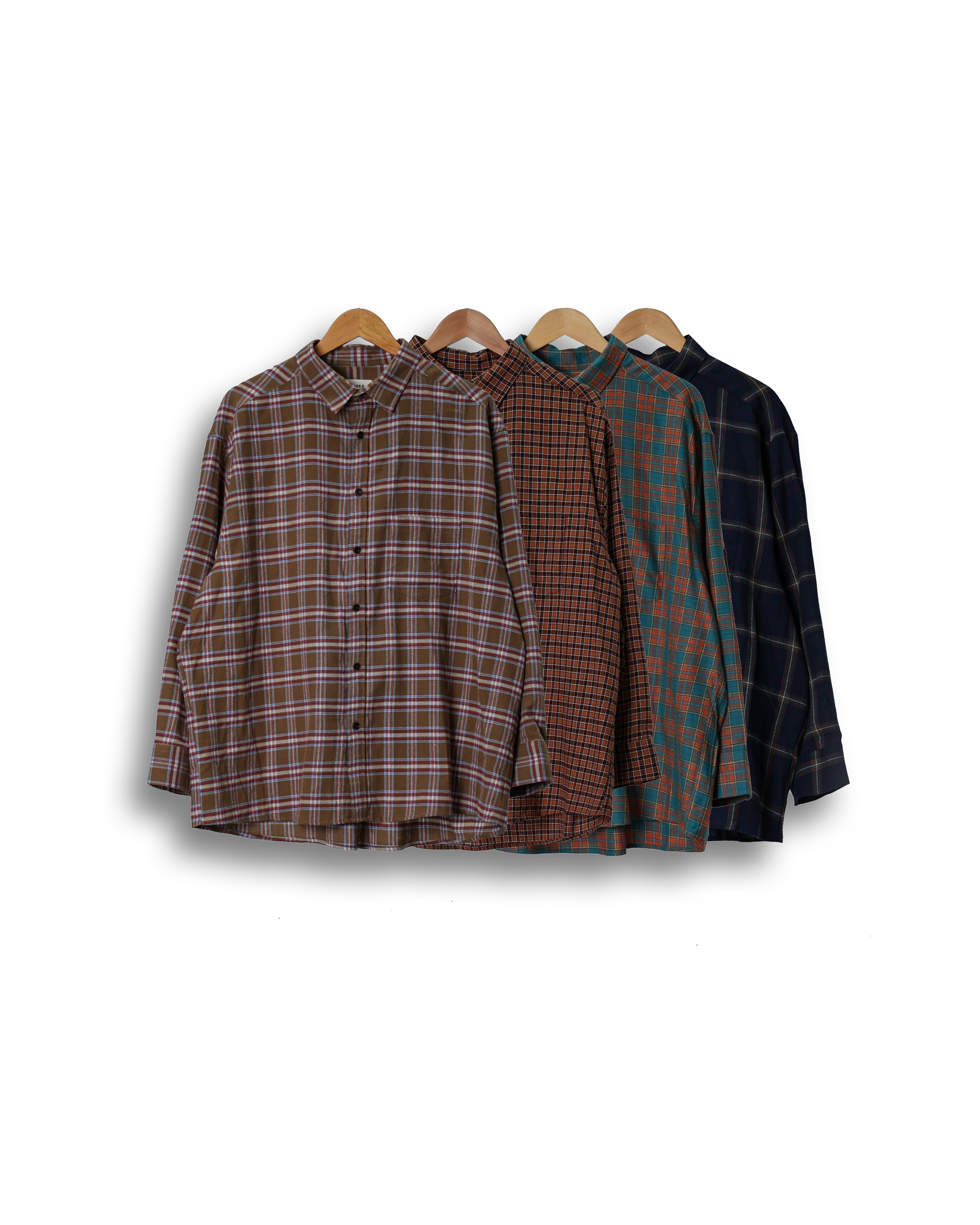 LIBERT RAY Patched Over Check Shirts (Navy/Green/Camel/Brown)