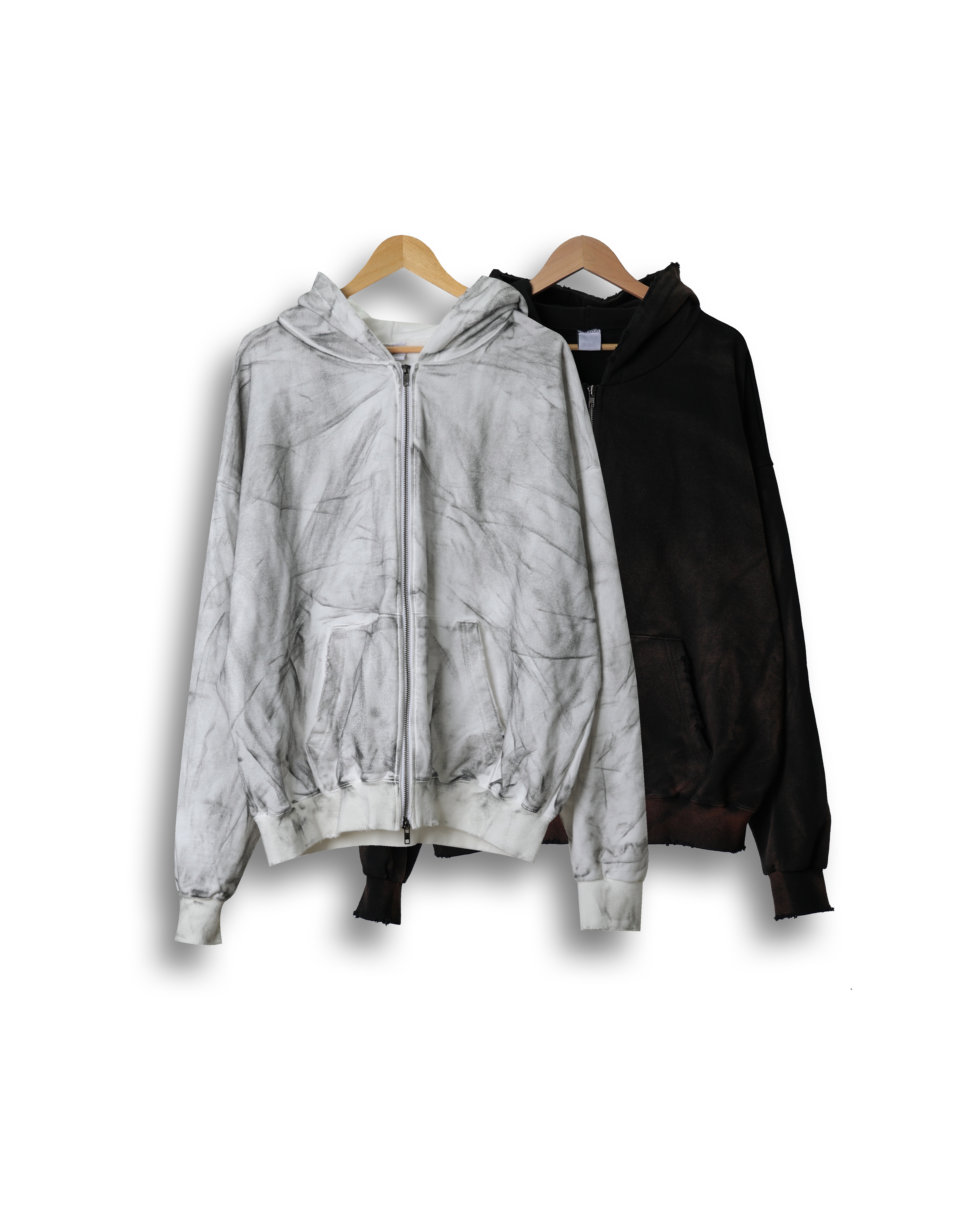 EASY Smogy Dying Washed Hoodie Zip Up (Black/White)