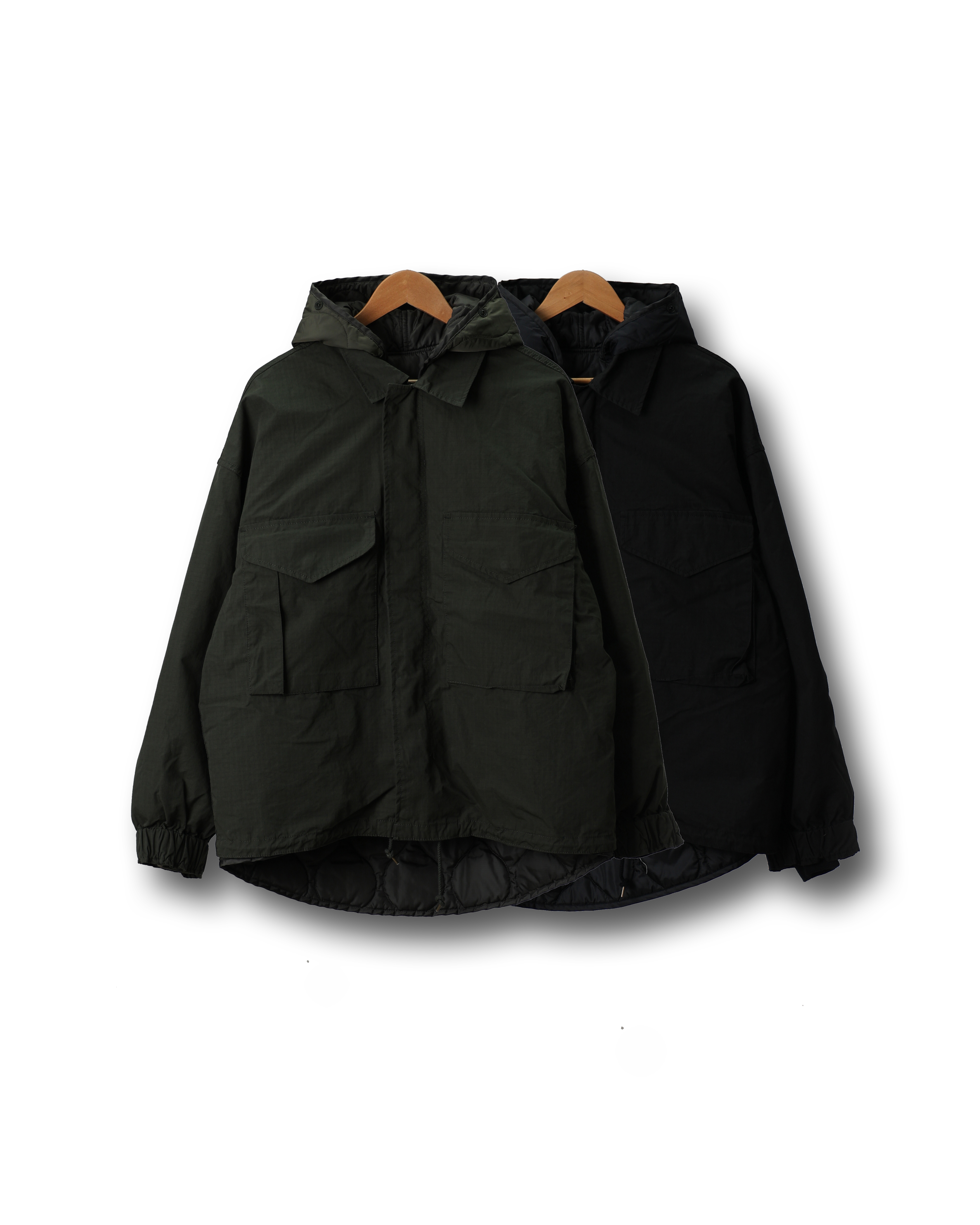 SPCET Quilt Layered Hoodied Mil Parka (Black/Olive)
