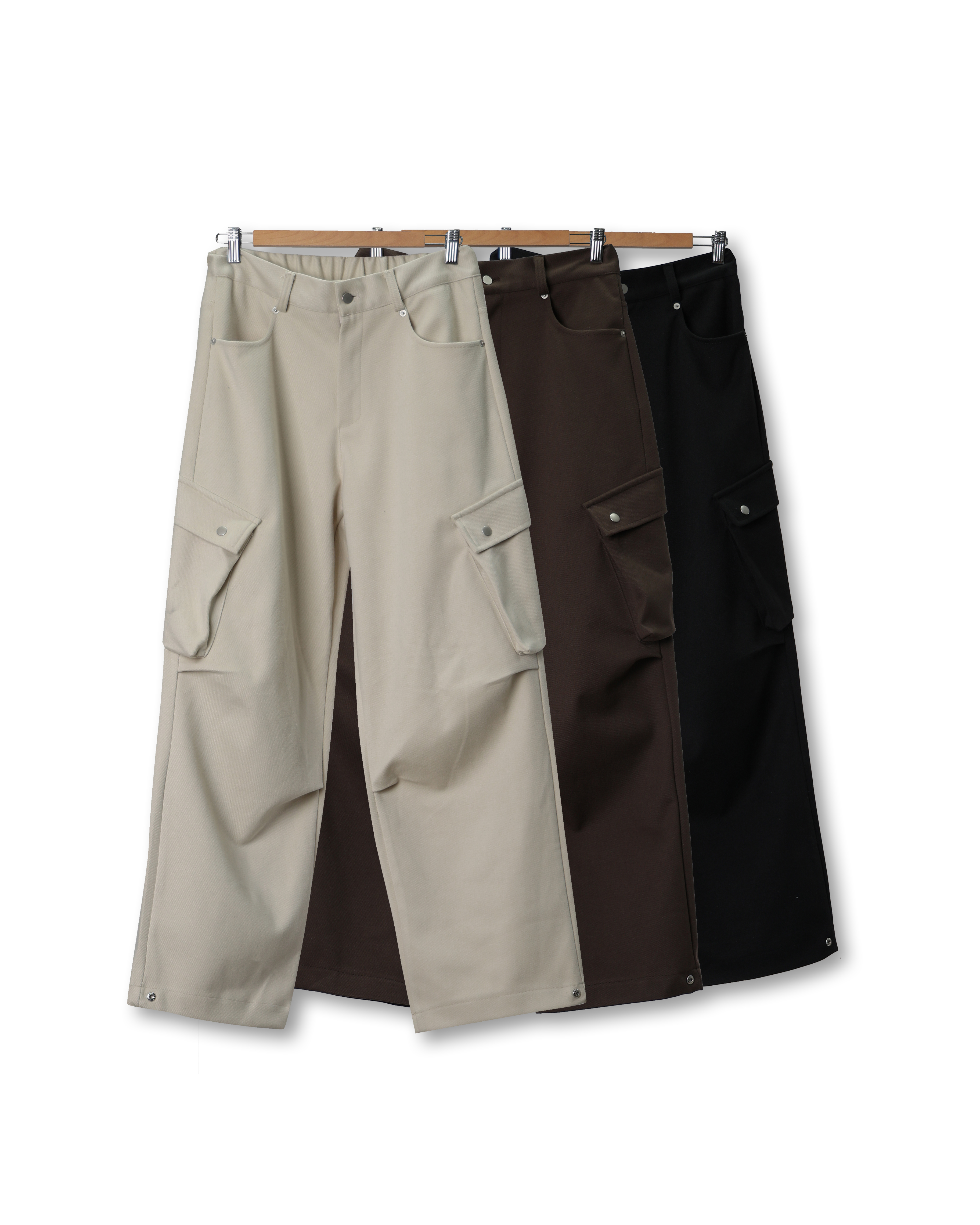 DEED Cargo Snap Wide Wool Pants (Black/Brown/Ivory)