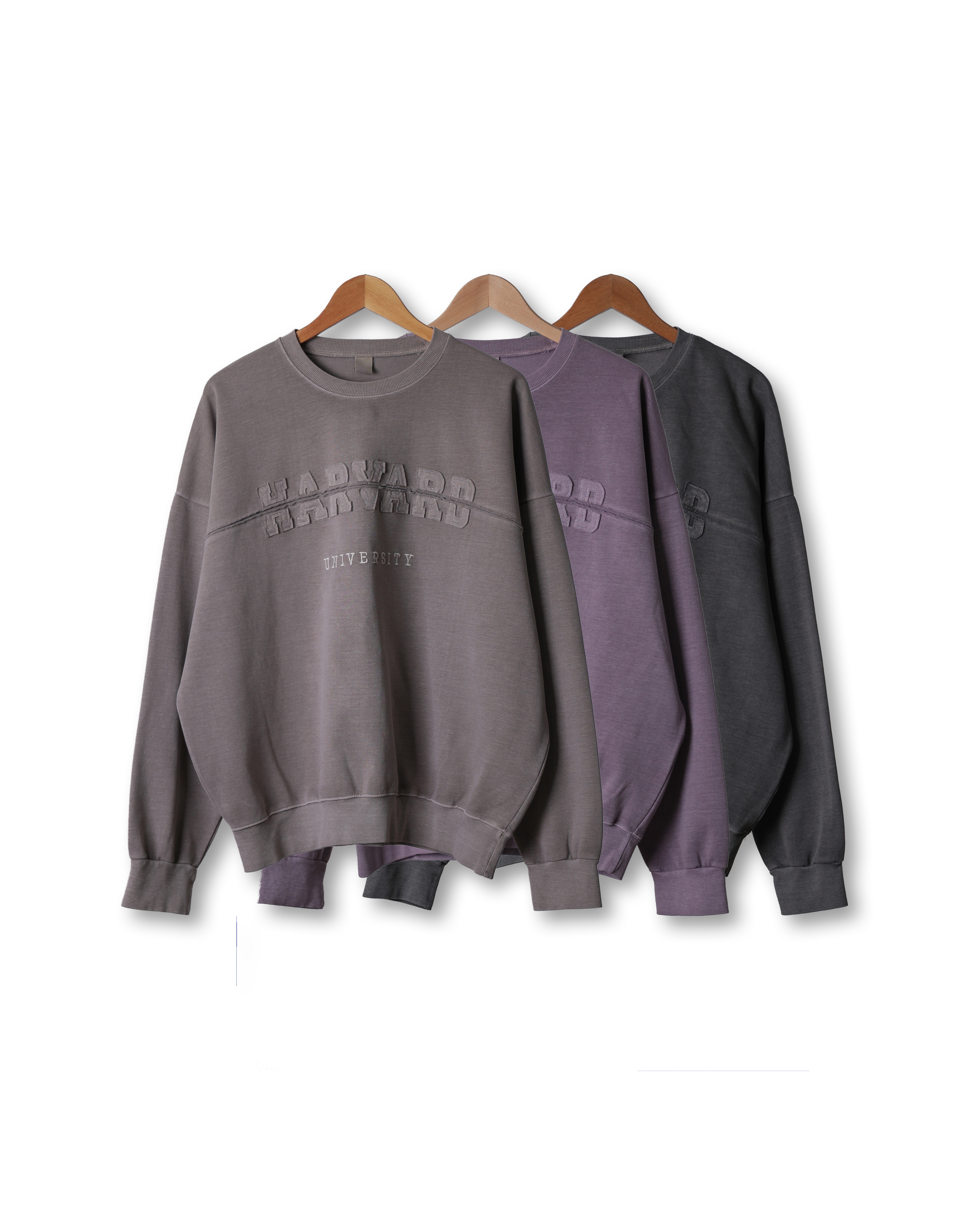 RARA HARVARD Pigments Cutted Sweat Shirts (Charcoal/Light Purple/Deep Beige)