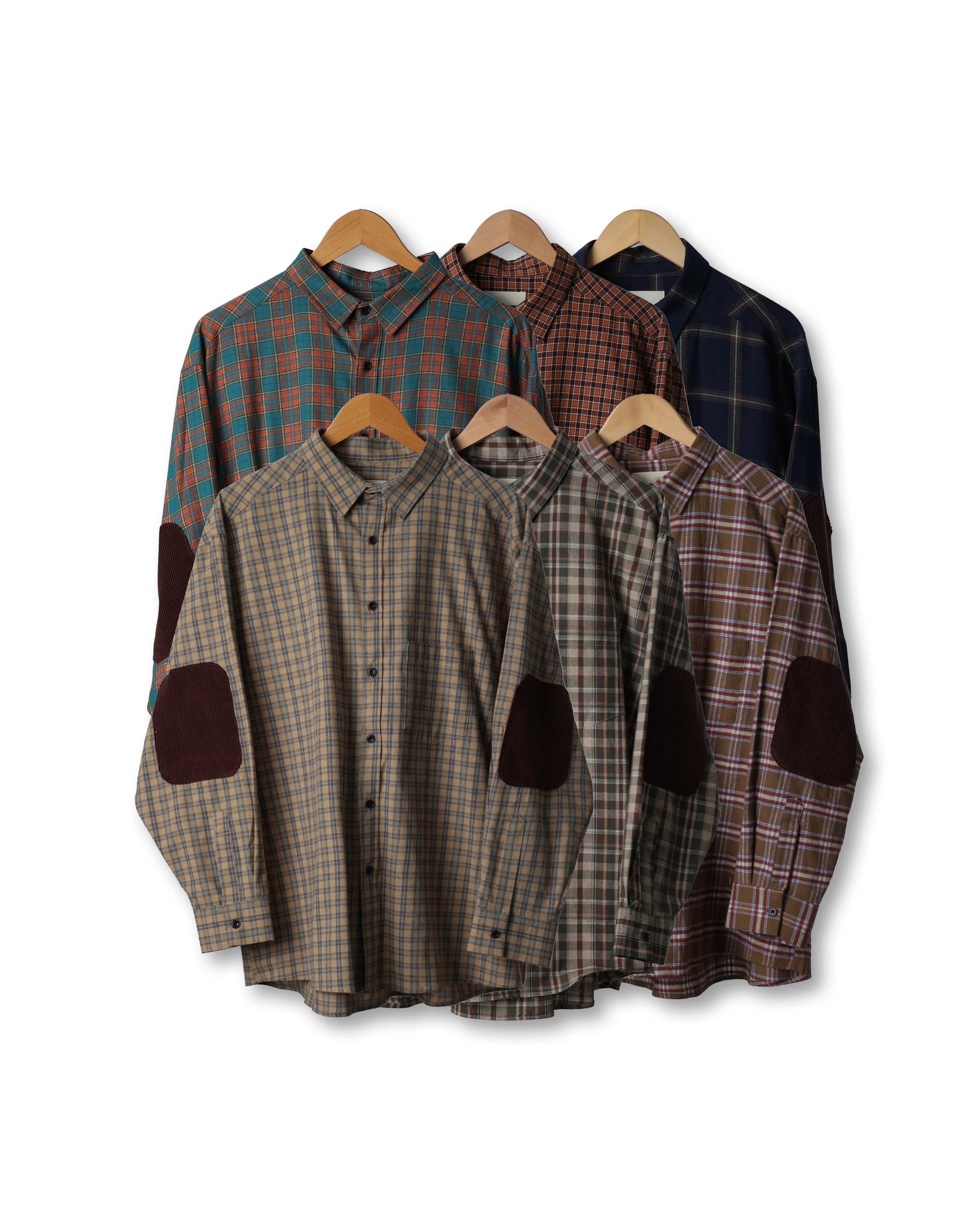 LIBERT RAY Patched Over Check Shirts (Navy/Green/Camel/Brown/Olive/Beige)