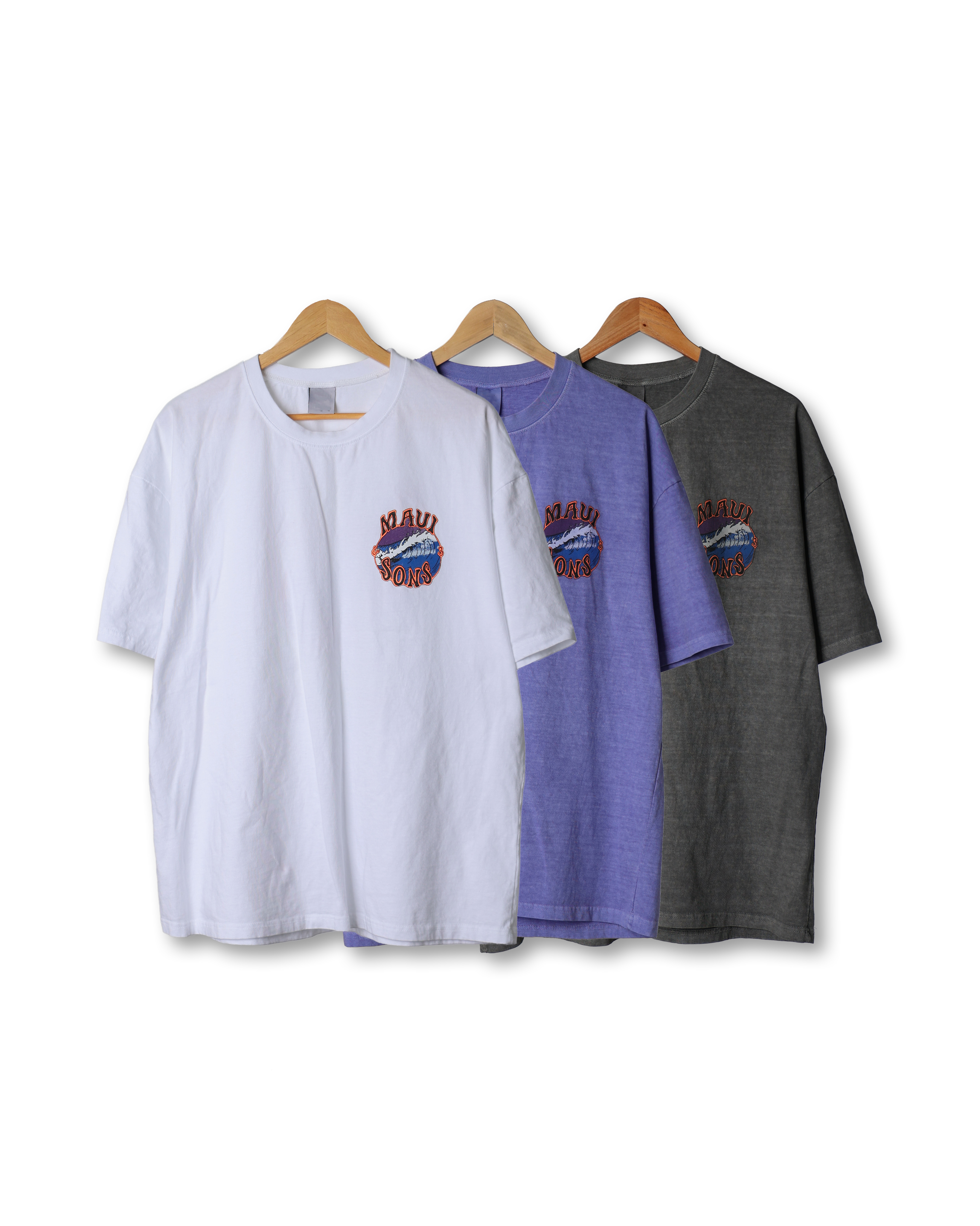 VELLY MAUI Printed Pigment T Shirts (Light Charcoal/Light Purple/White)