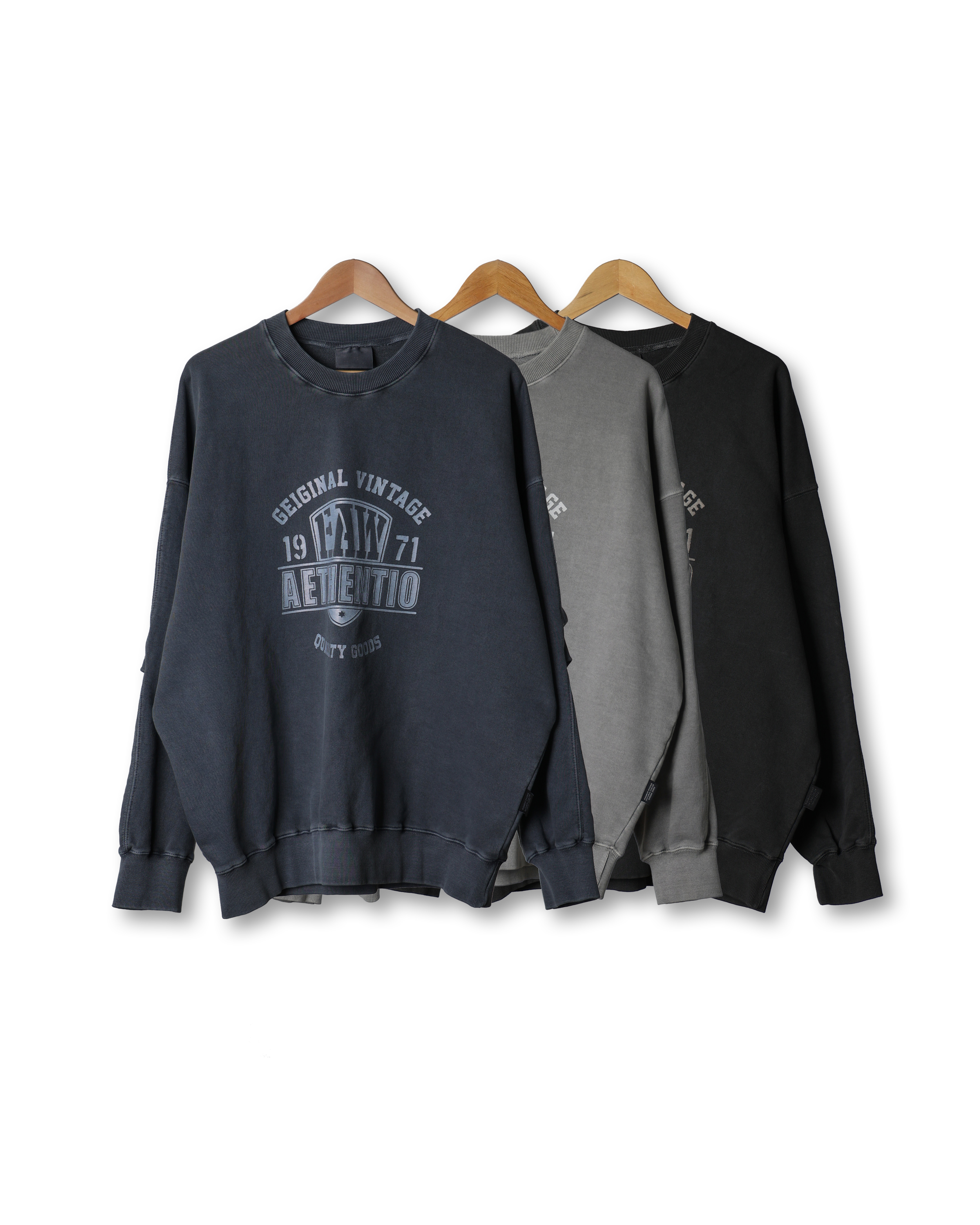 CLEAR Vintage Pigment Pleats Sweat Shirts (Charcoal/Gray/Navy)