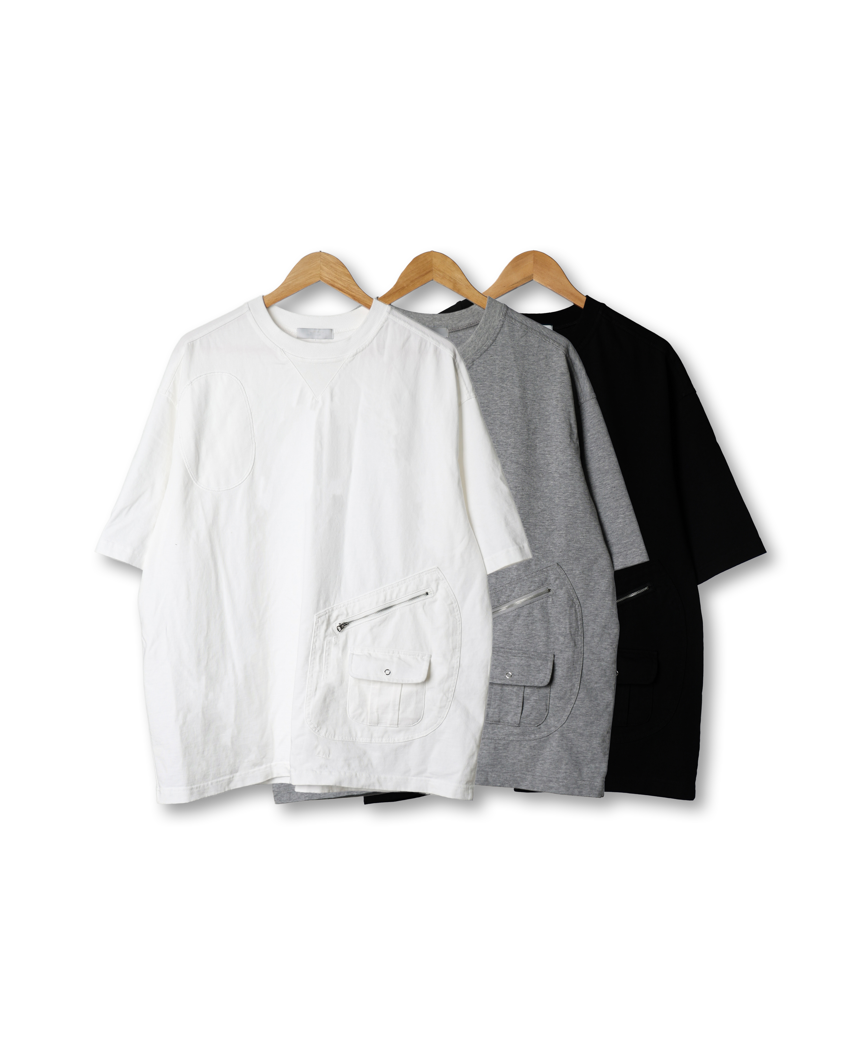 SPET Oversized Detailing Zip T Shirts (Black/Gray/Ivory)